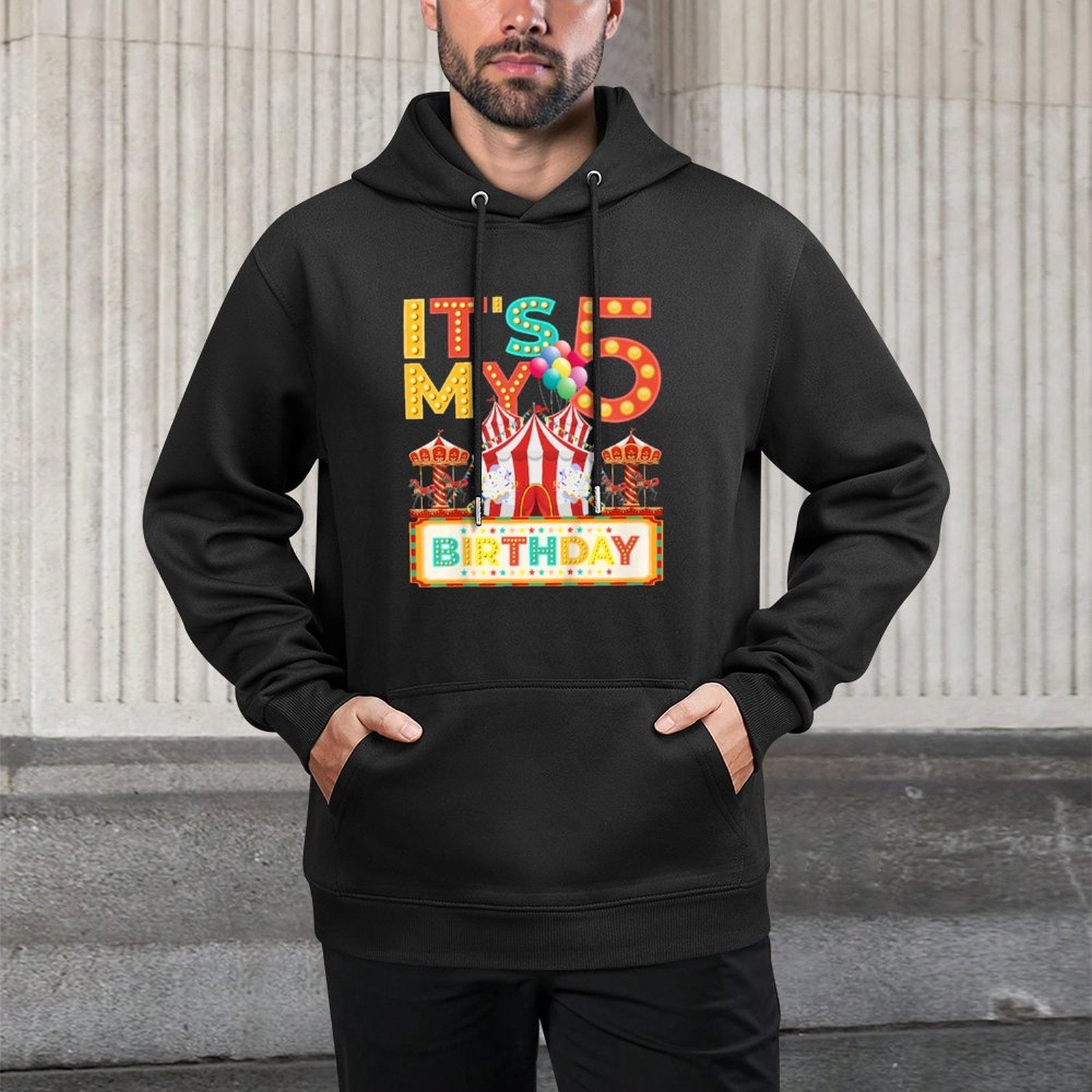Kids 5th Carnival Birthday Party 5 Year Old Circus Birthday Colorfast Hoodie