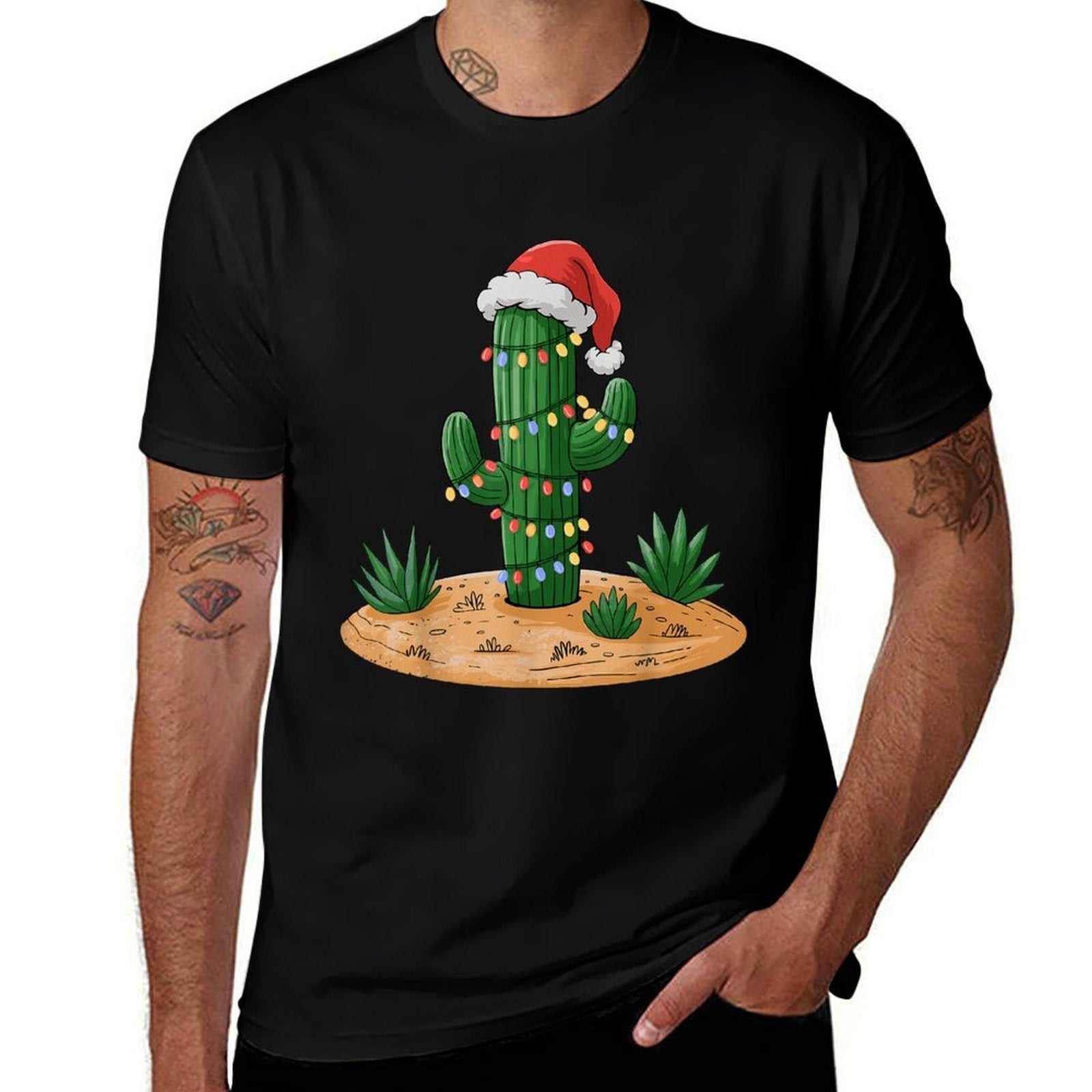 Christmas Lights Cactus Lover Funny Xmas for Men Women Kids  Soft T-Shirt