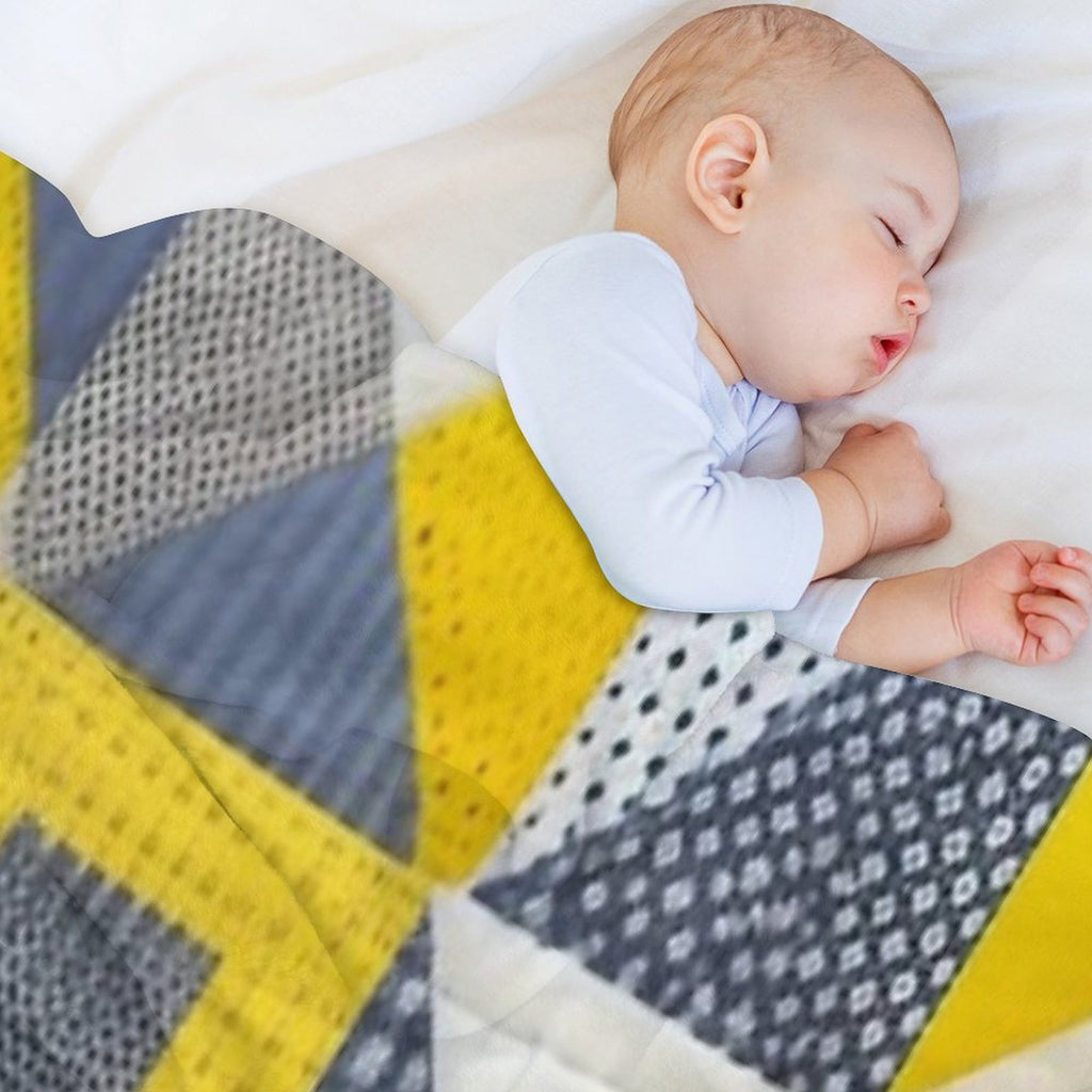 Bright Yellow Patchwork Quilt Plush Throw Blanket