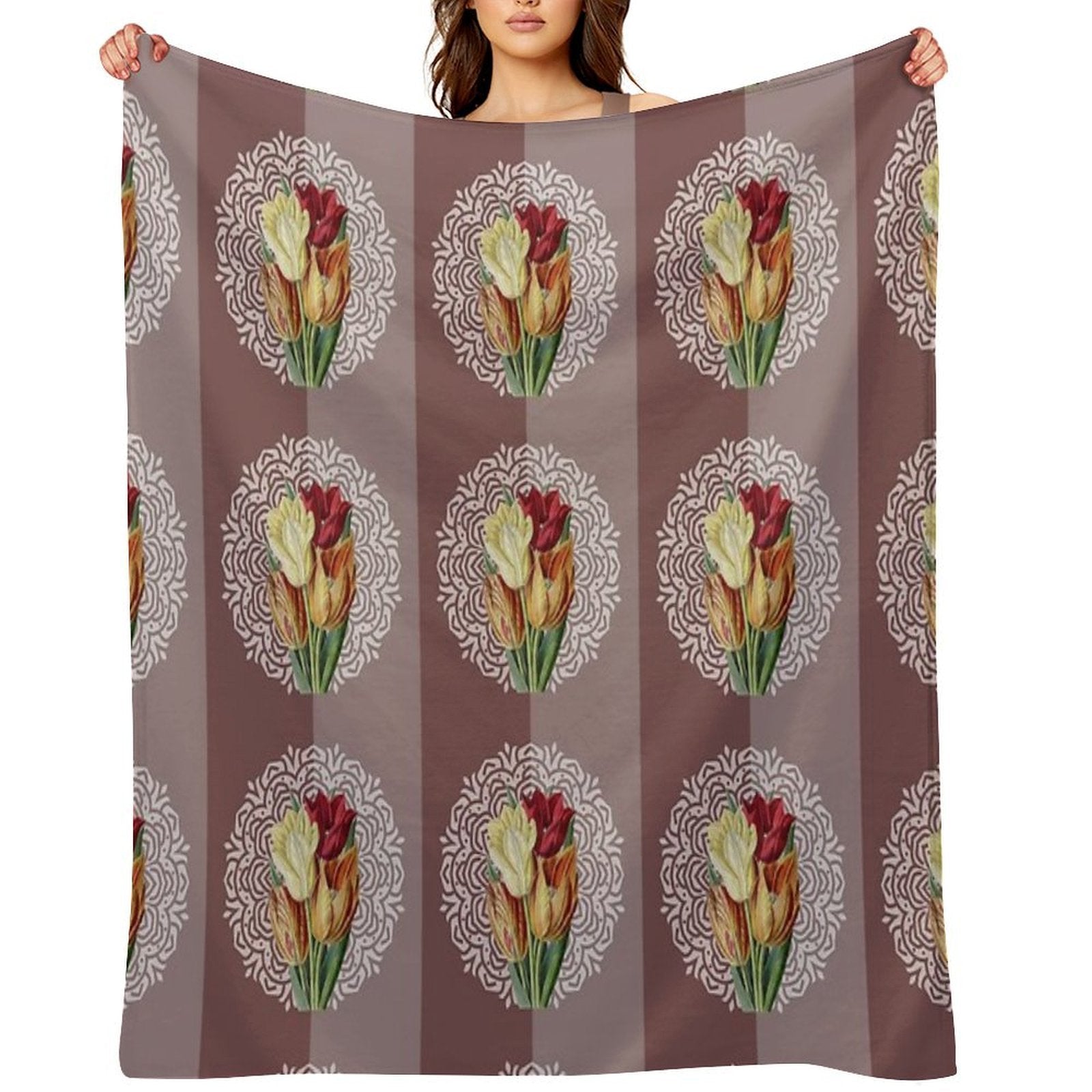 Vintage Flowers And Mandala Plush Throw Blanket