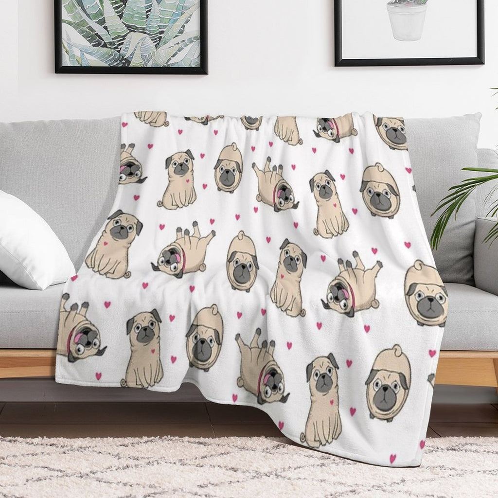 Seamless Pattern with Cute Pugs Eco-conscious Throw Blanket