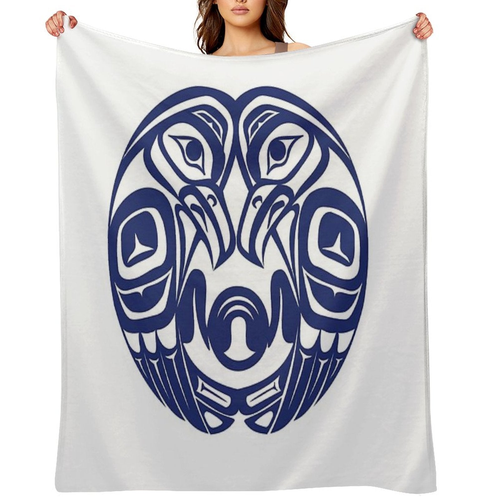 Double Raven Circle Pacific Northwest Formline Salish Haida Eagle Moon Plush Throw Blanket