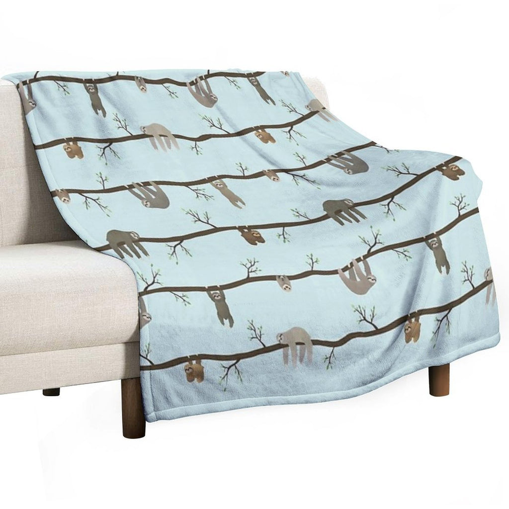 Sloths (blue) Shrink-resistant Throw Blanket