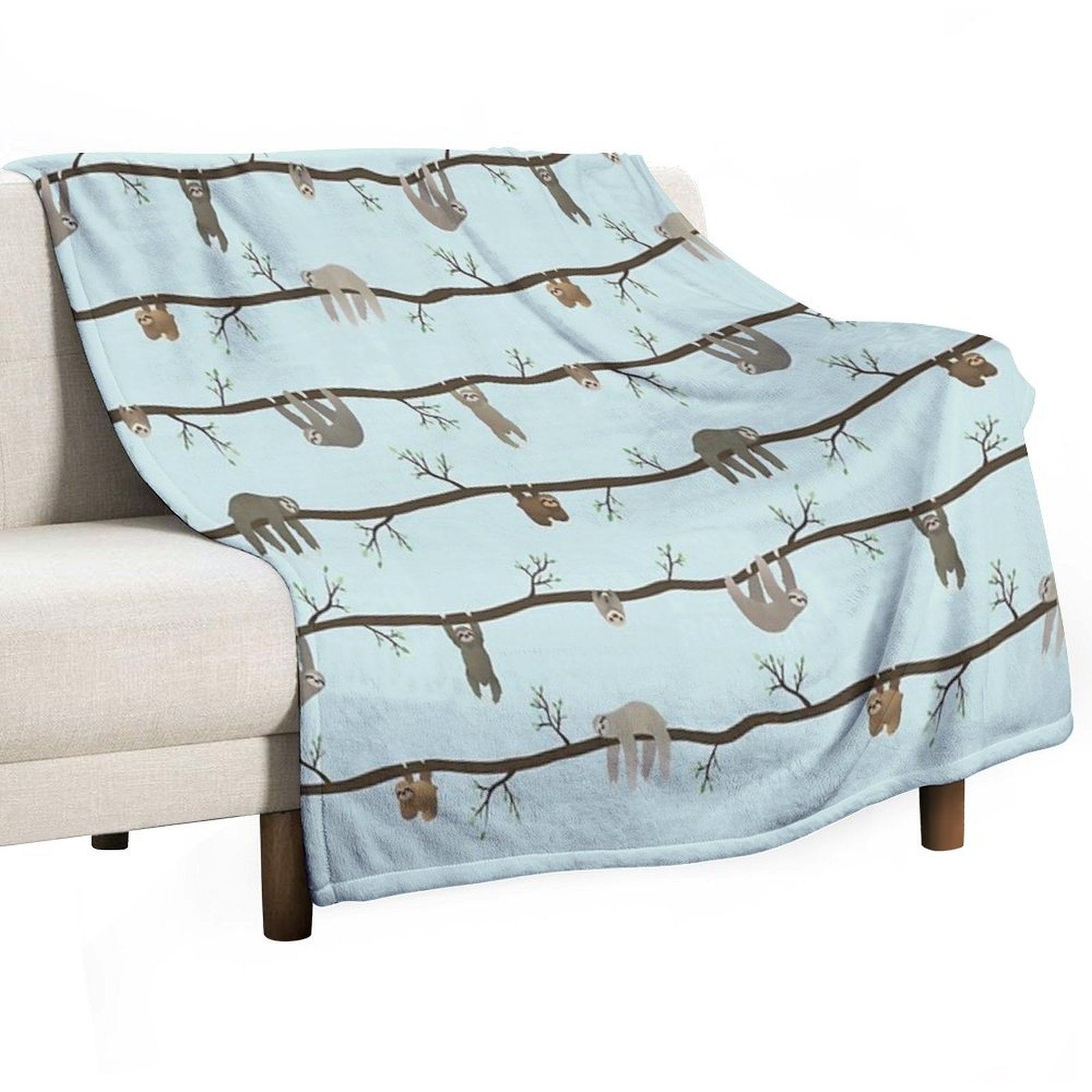 Sloths (blue) Shrink-resistant Throw Blanket