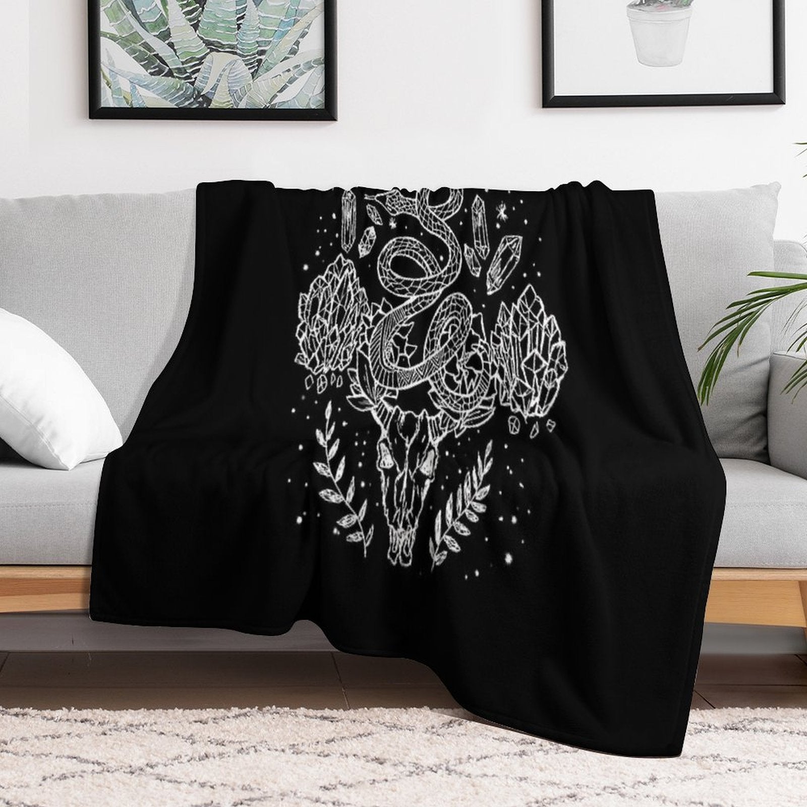 Moon Phases, Snakes, And Crystals Witchy Design Lightweight Throw Blanket