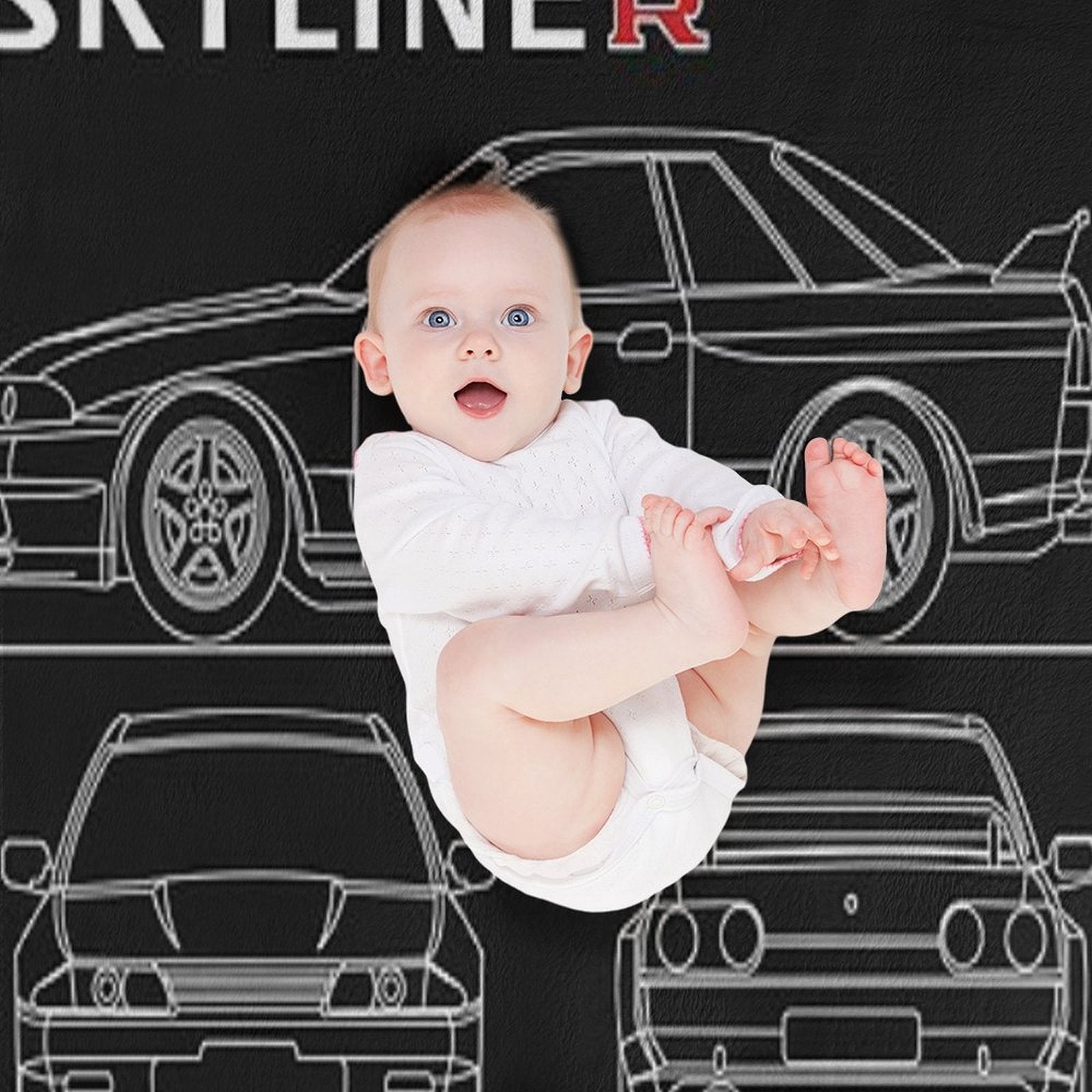 Blueprint of The Skyline R32 Shrink-resistant Throw Blanket