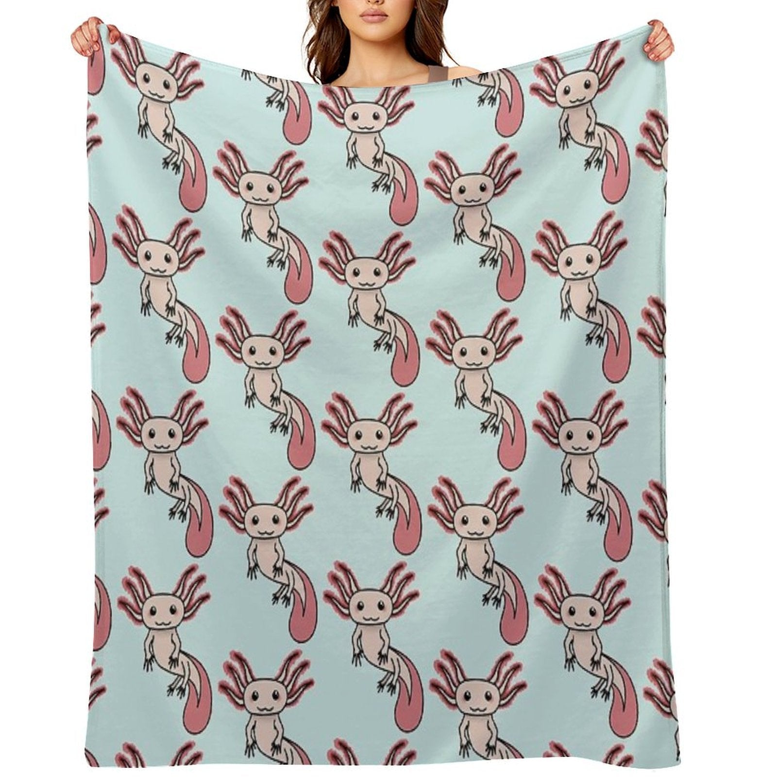 Chibi Axolotl Plush Throw Blanket