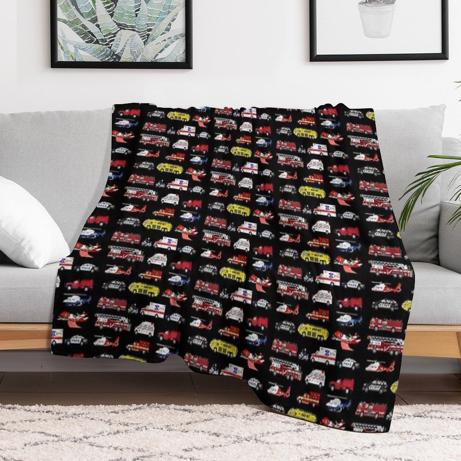 Emergency Vehicles - The Kids' Picture Show Sustainable Throw Blanket