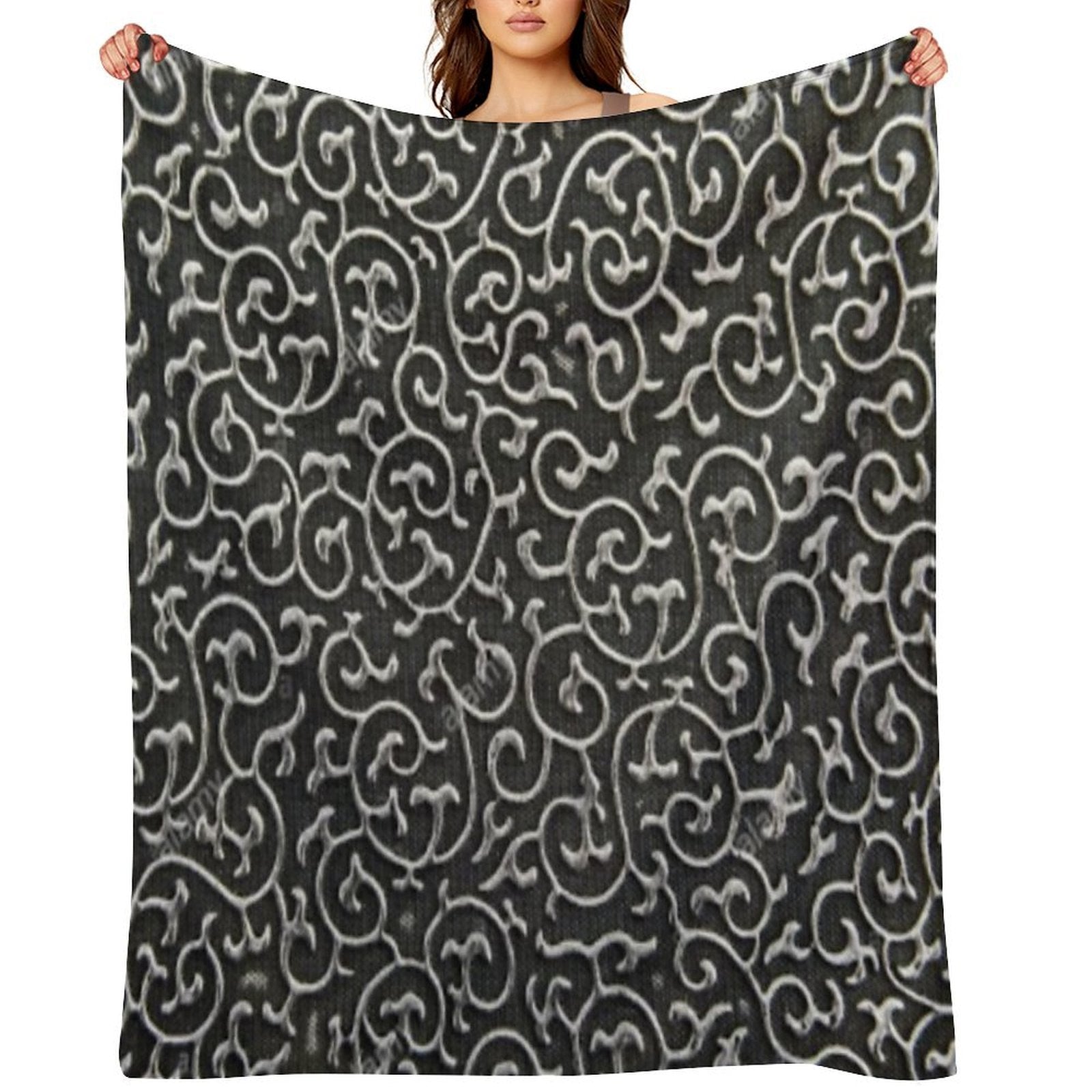 Fabric Design with Black Background Sustainable Throw Blanket