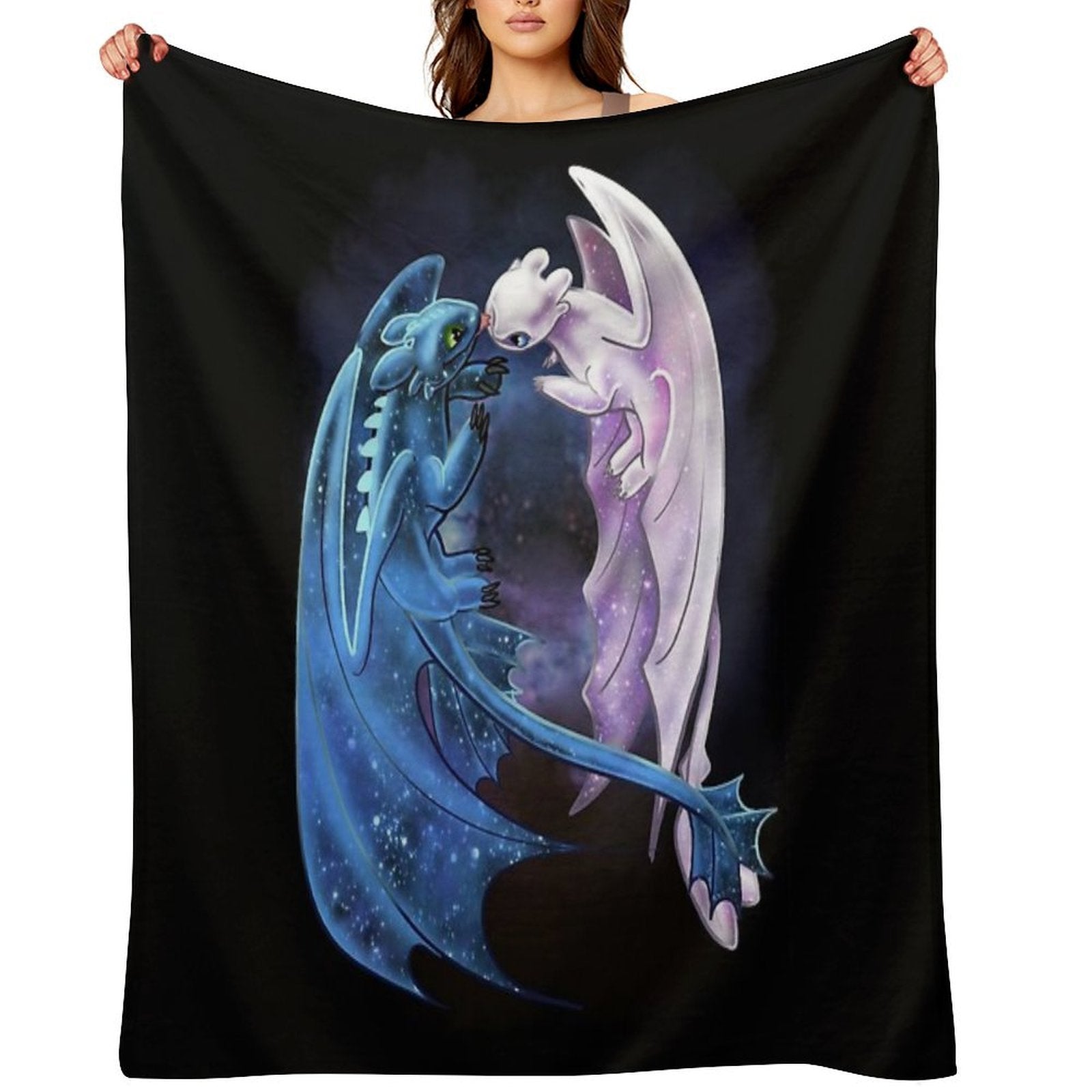 Dragon Heart - Starry Dragons - Toothless And Light Fury Compact Throw Blanket
