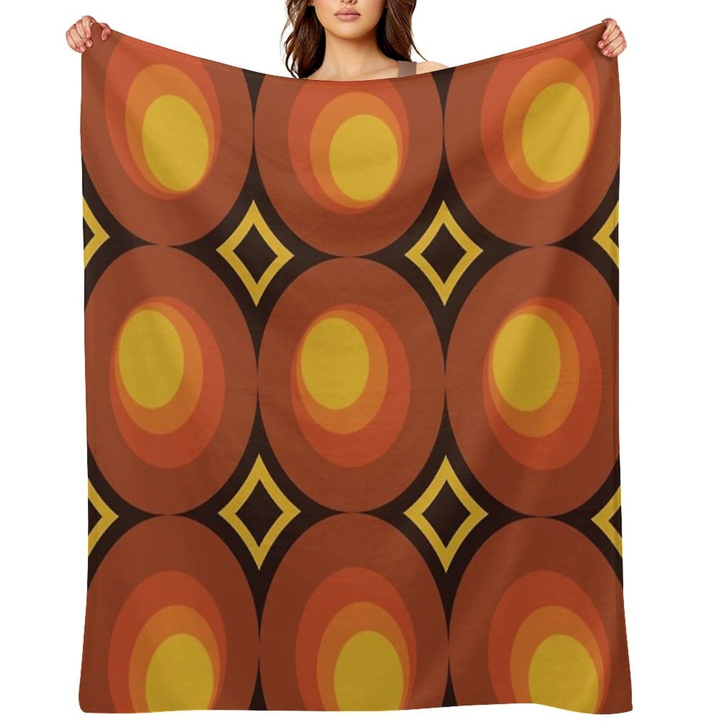 1970s Orange Mid-Century Modern Circle 2 Easy Care Throw Blanket