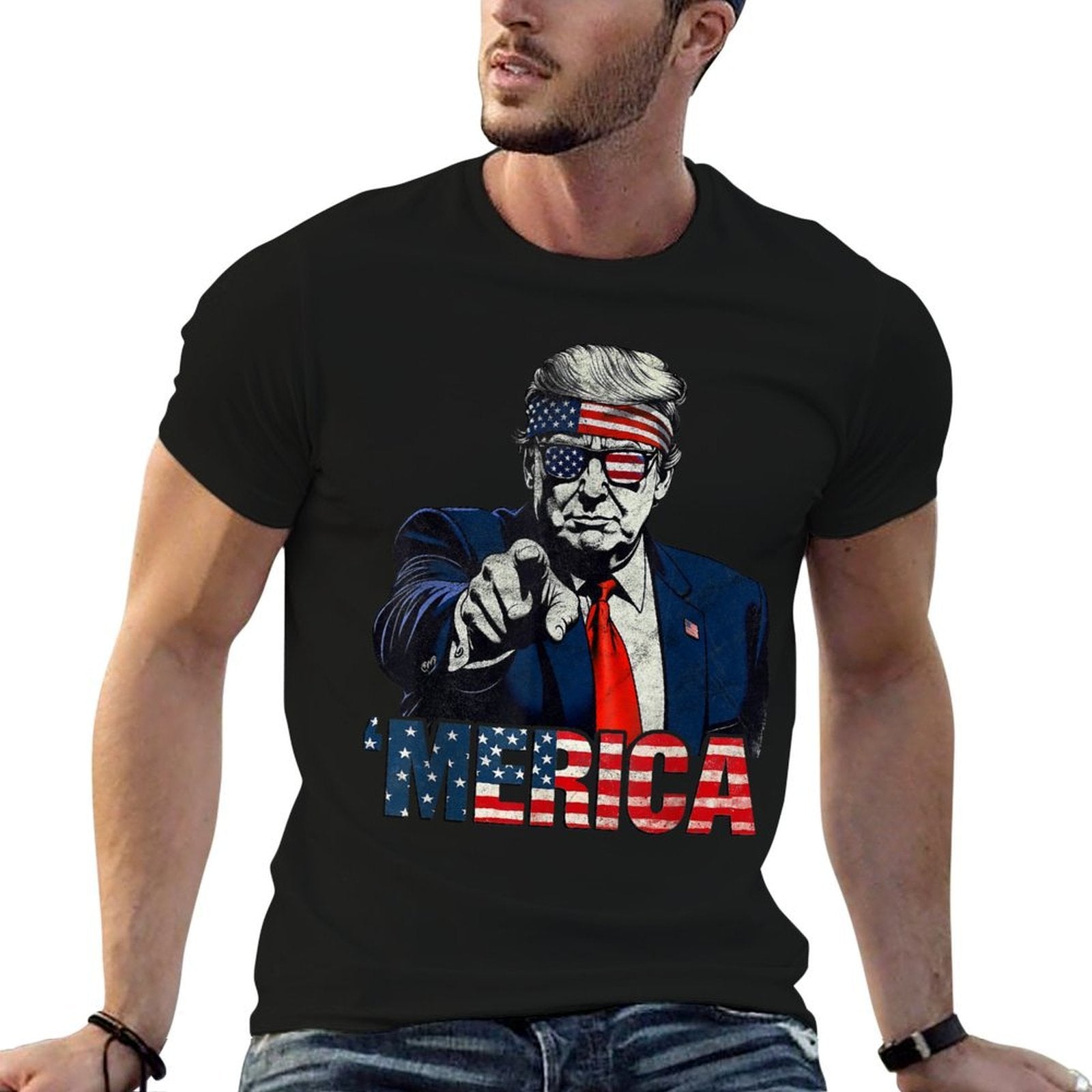 Happy 4th Of July MERICA TRUMP American USA  Fade-proof Color T-Shirt