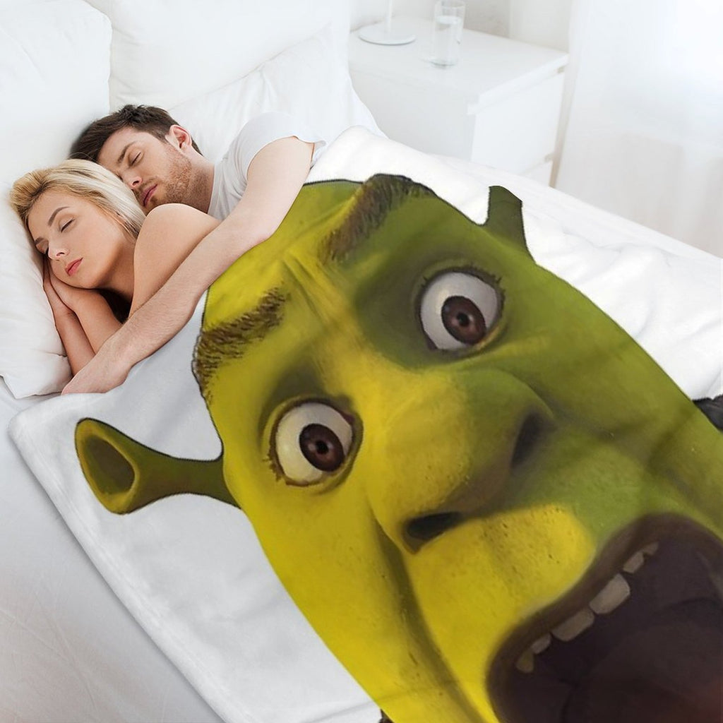 Surprised Shrek Meme Sticker – Funny Ahh! You Just Scared Shrek Decal Easy Care Throw Blanket