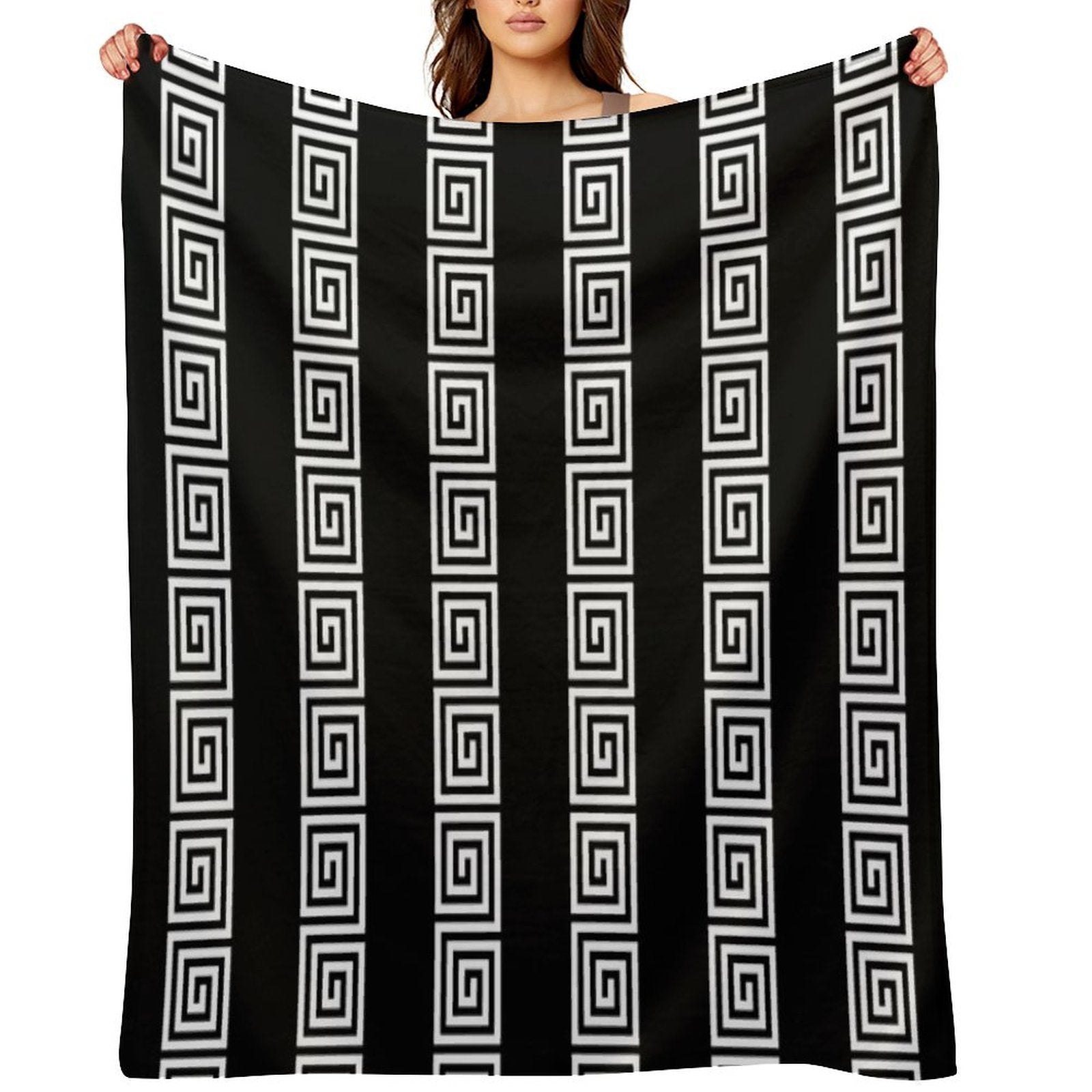 Greek Key Stripes Black & White Sustainable Throw Blanket