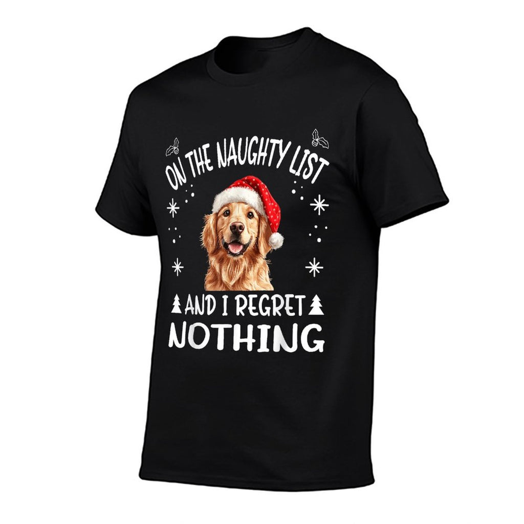 Cute Golden Retriever Dog Christmas On The Naughty List And  Rolled Sleeves T-Shirt