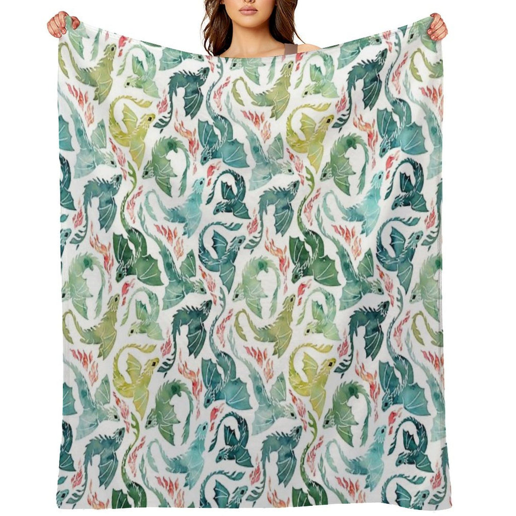 Dragon Fire Turquoise & Green Travel-friendly Throw Blanket
