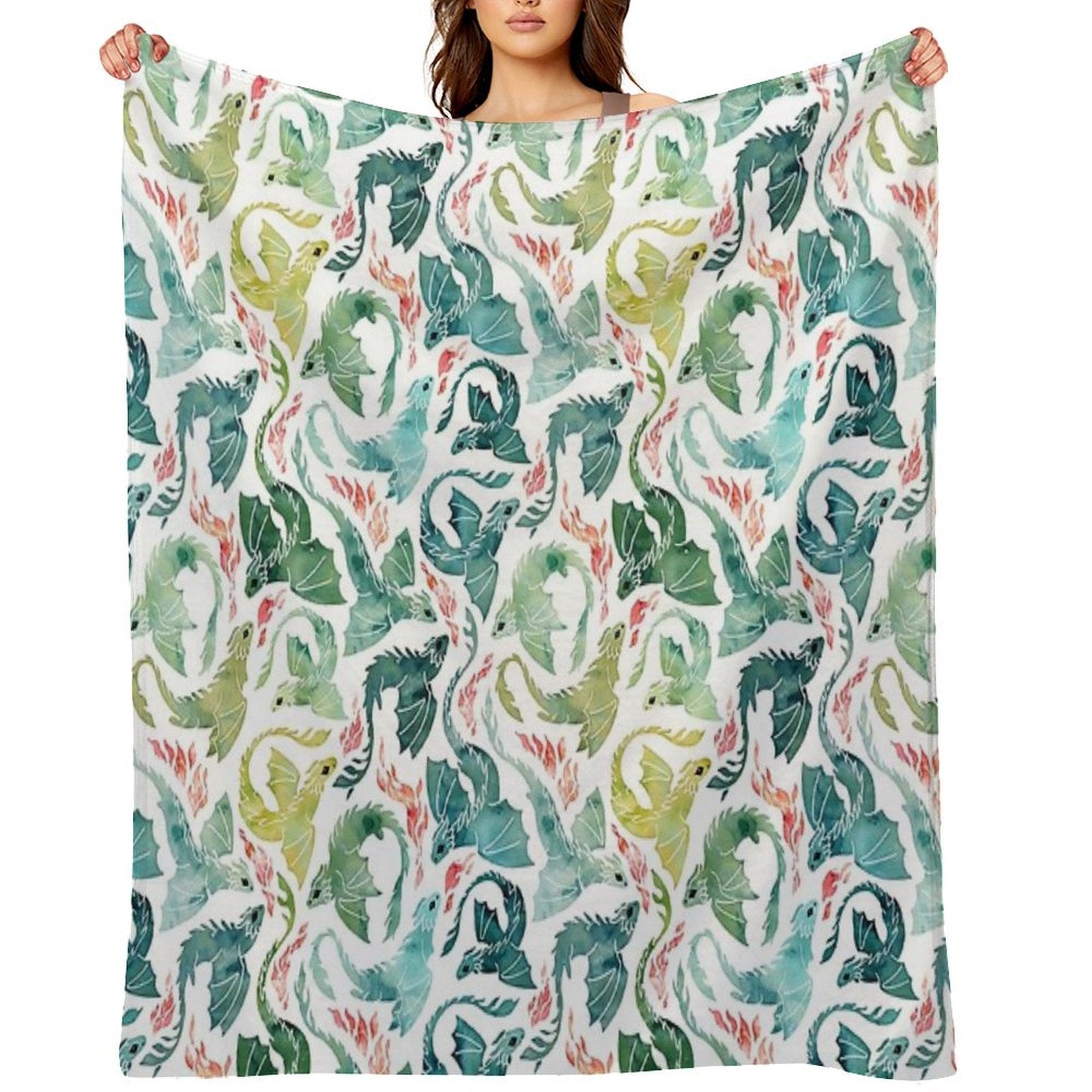 Dragon Fire Turquoise & Green Travel-friendly Throw Blanket