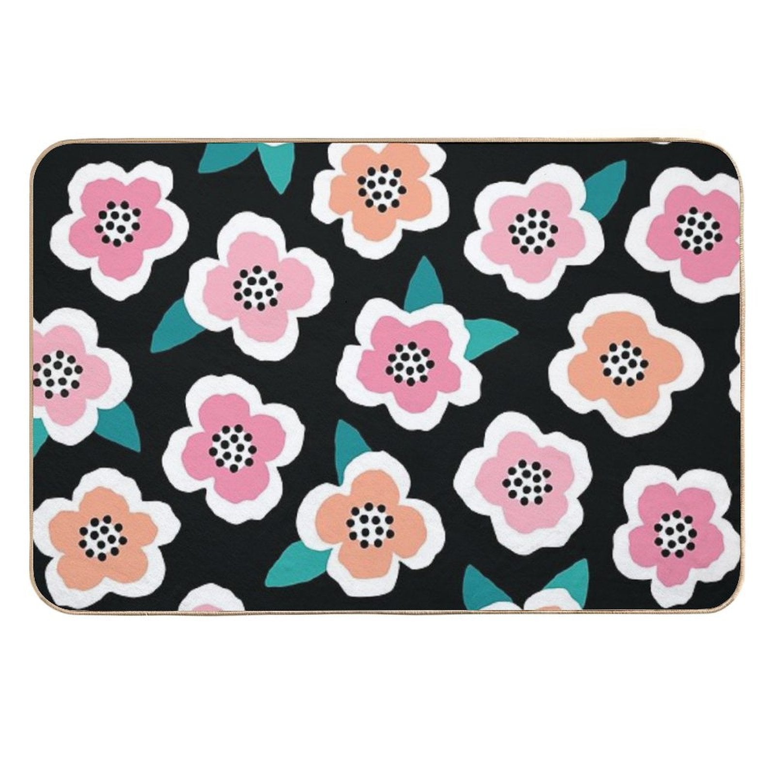 Scandi Briar Roses - Pink on Black  Repositionable Bath Mat
