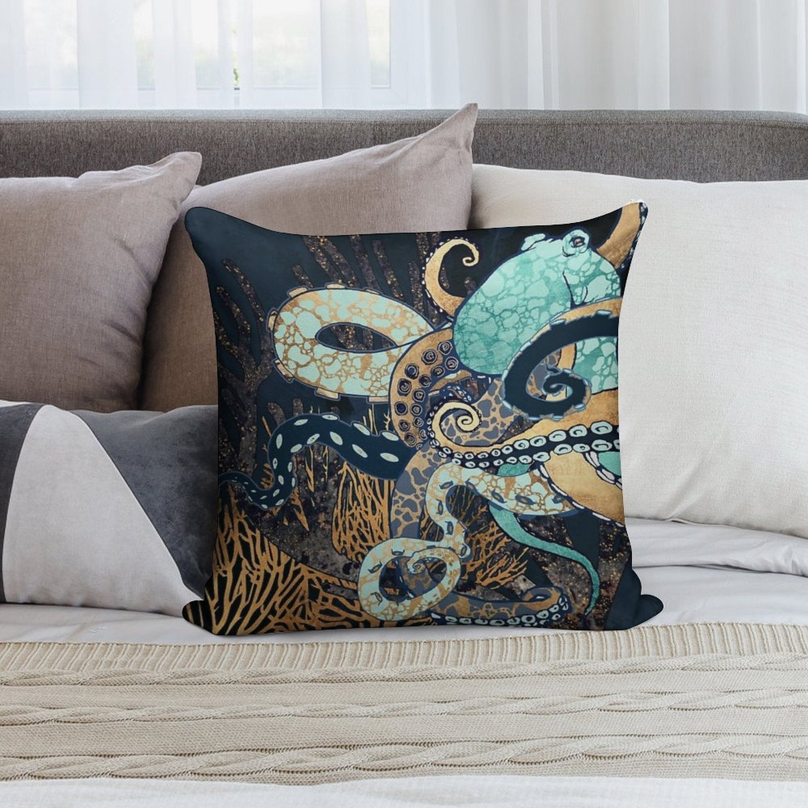 Metallic Octopus II Soft Decorative Cover Throw Pillow