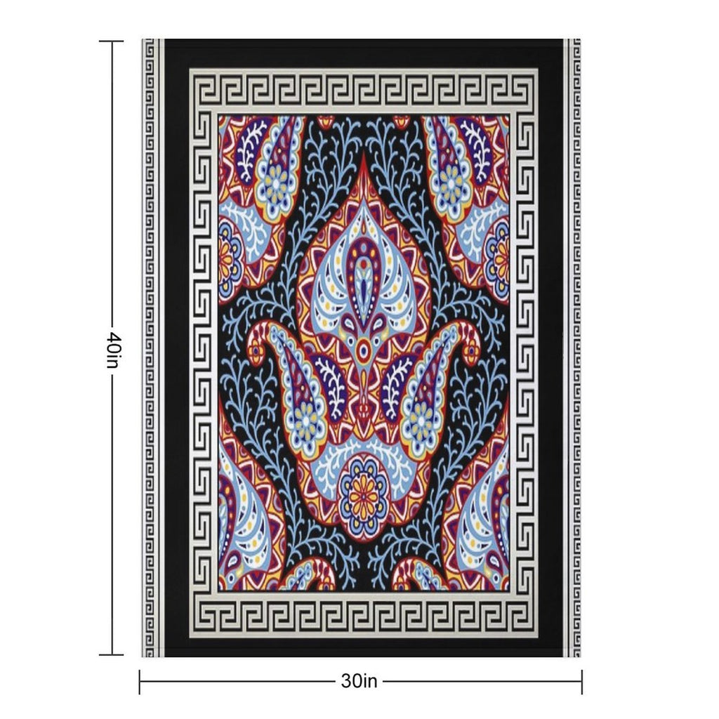 Greek Key Cream White Black Intricate Floral Gift-ready Throw Blanket