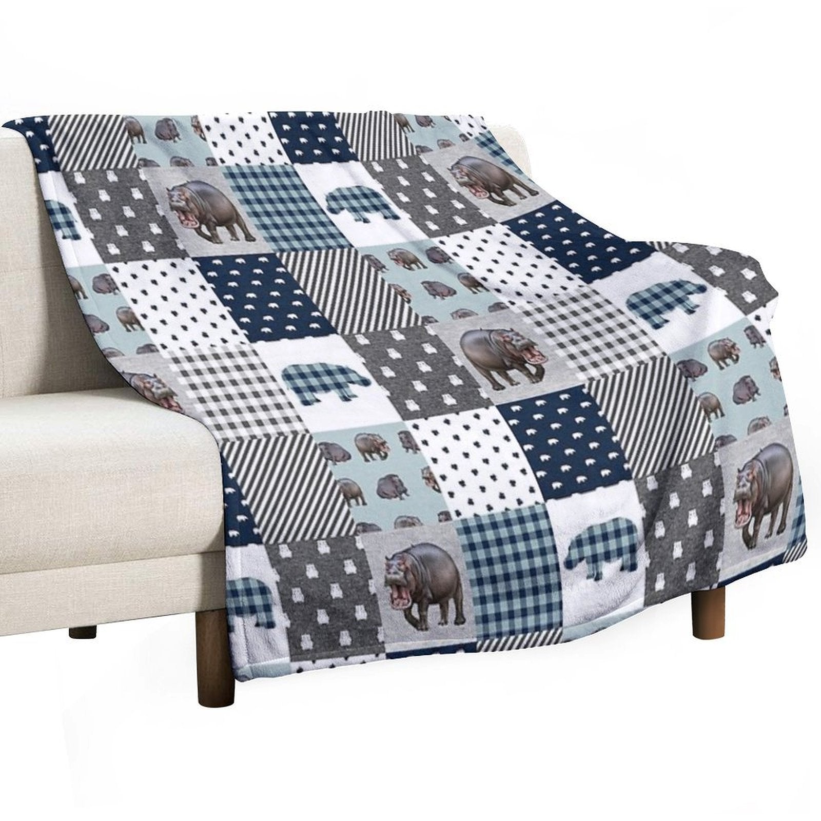 Hippo Animal Plaid Durable Throw Blanket