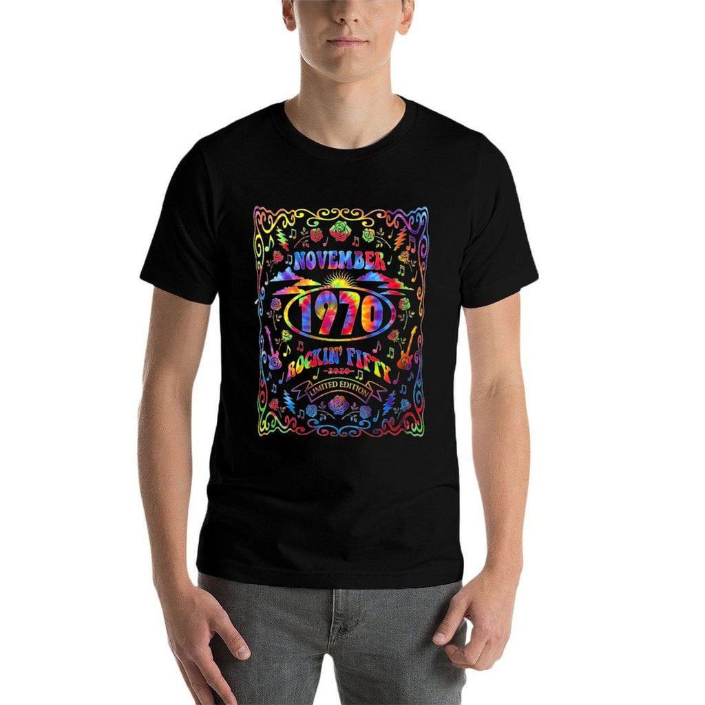 Womens Music Festival Hippie November 1970 50th Birthday Tie Dye  Oversized Silhouette T-Shirt