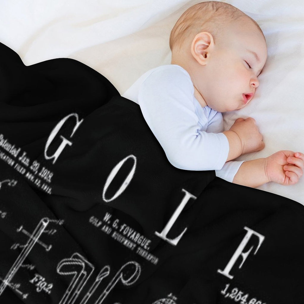 Golf Club Golfer Old Vintage Patent Drawing Print Machine-washable Throw Blanket