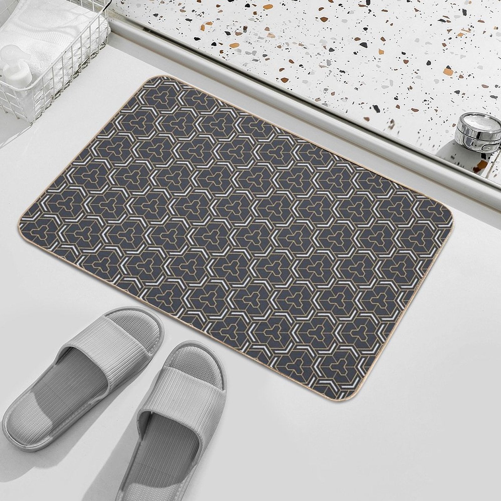 Geometric Color Pattern with Weaving Elements.  Anti-Trip Bath Mat