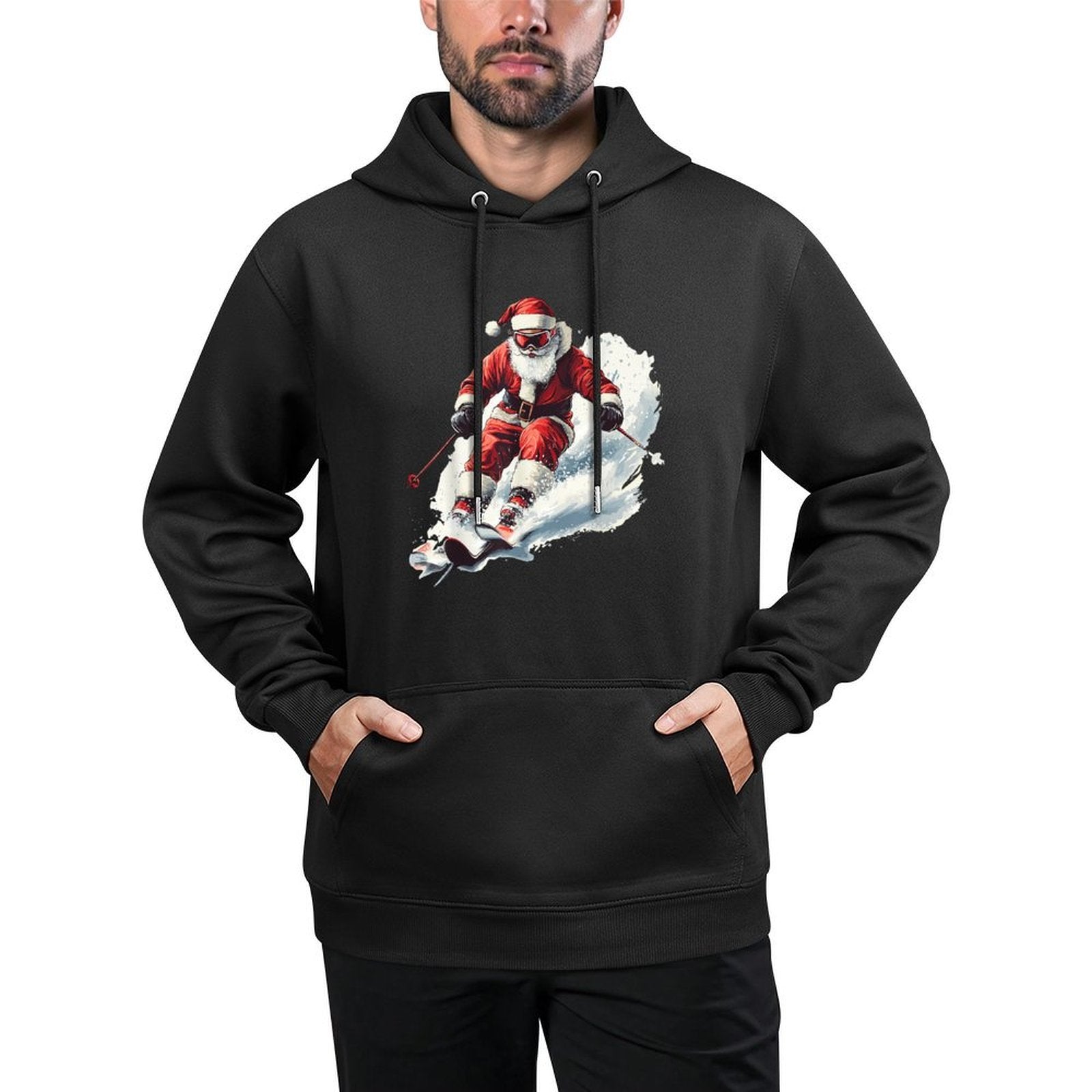 Santa Skiing Funny Christmas Skier Ski Racer Xmas Pajama Durable Construction Hoodie