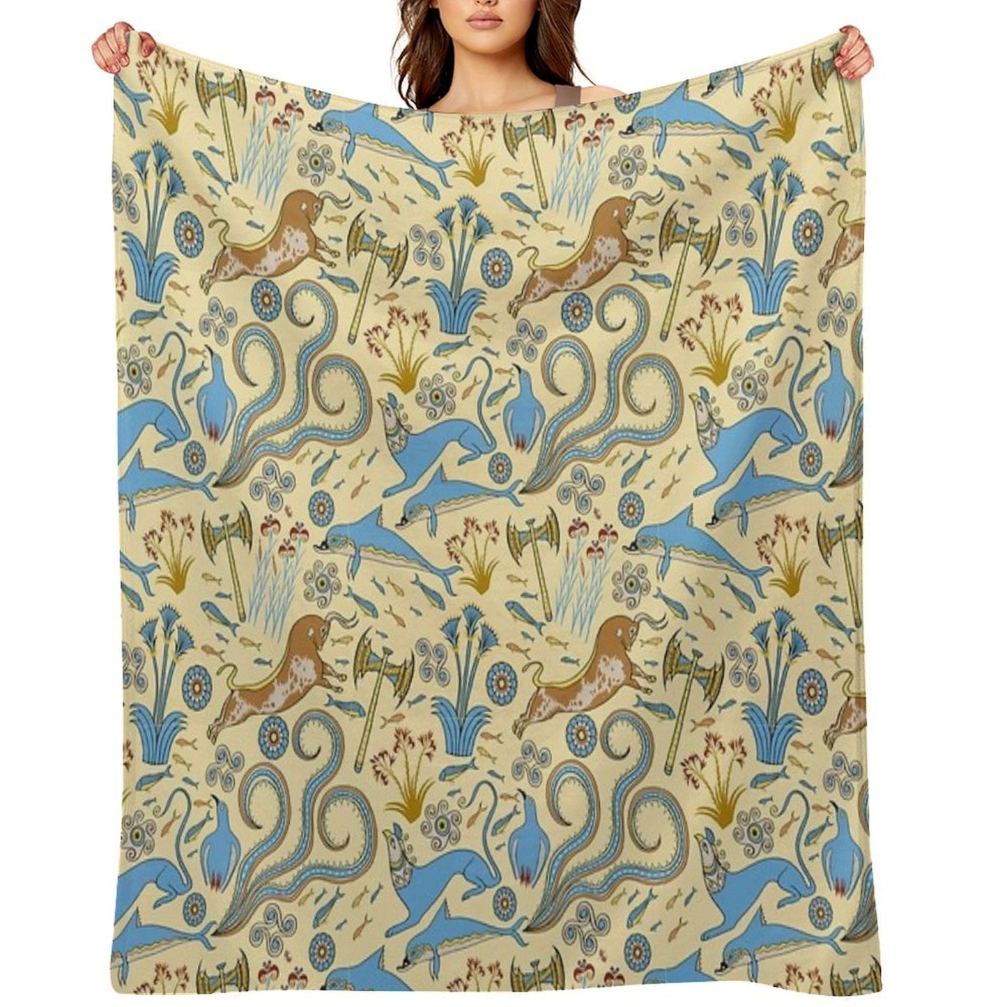 Minoan Fresco Motifs Pattern All-season Throw Blanket