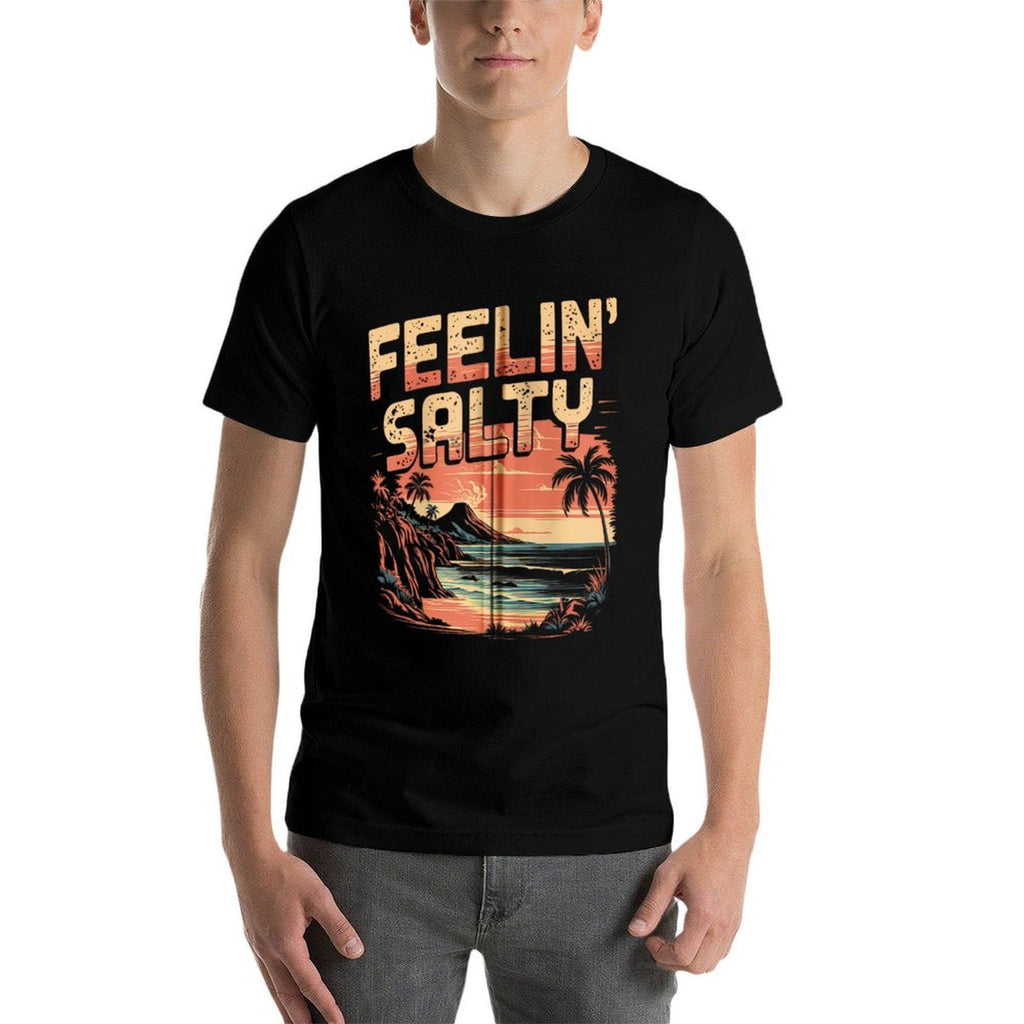 Feelin Salty Tshirt Beach Summer Vacation Vintage 70s Retro Zip  Trendy Pattern T-Shirt