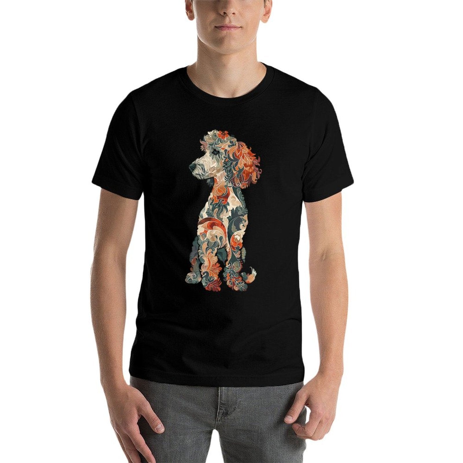 Womens  Girls Multicolored Cute Folk Art Poodle Lover  Soft T-Shirt