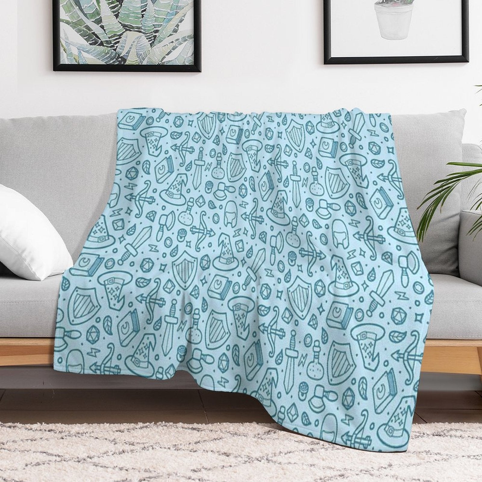 Magical Epic Loot Pattern Light Blue Durable Throw Blanket