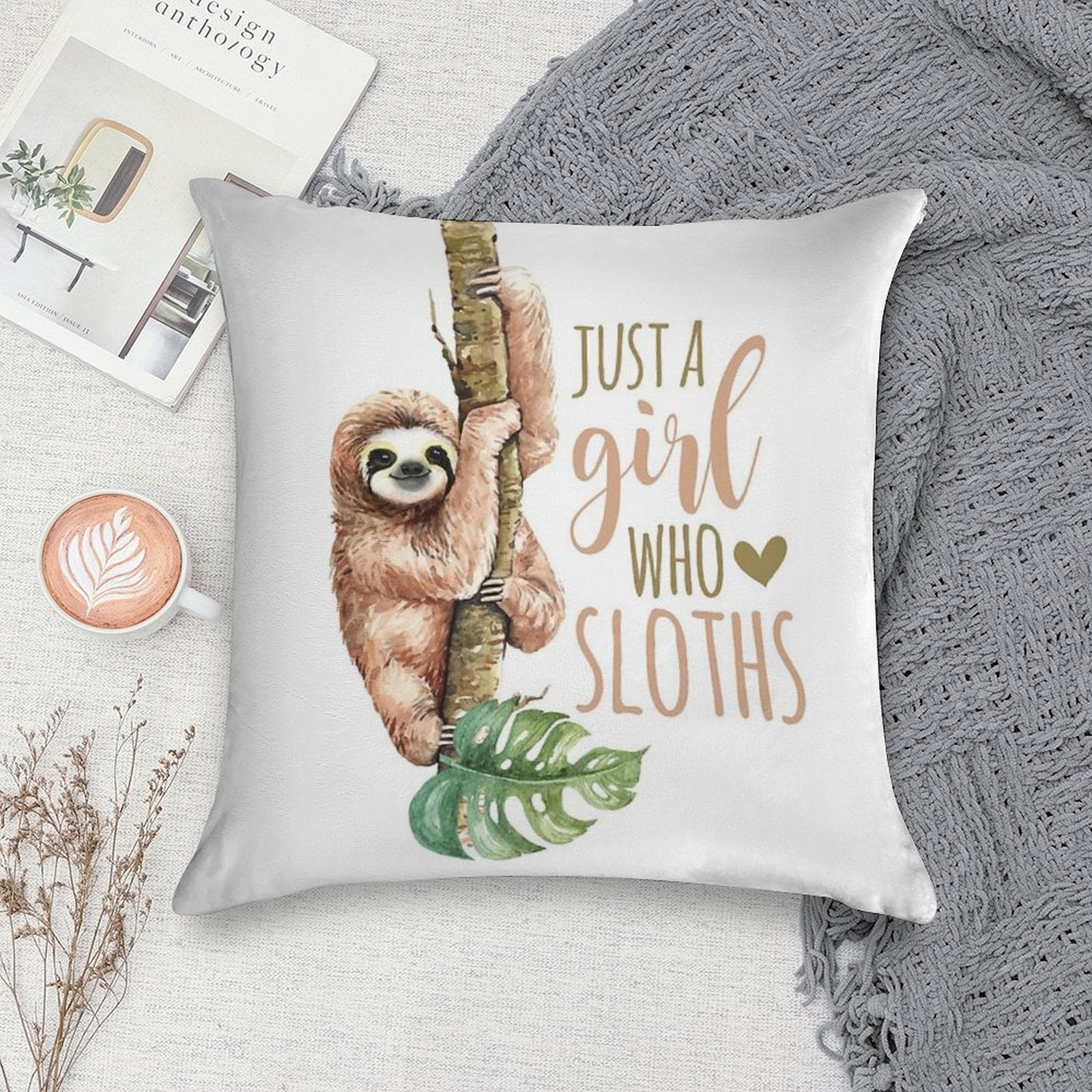 Just A Girl Who Loves Sloths Soft Bedroom Essential Throw Pillow