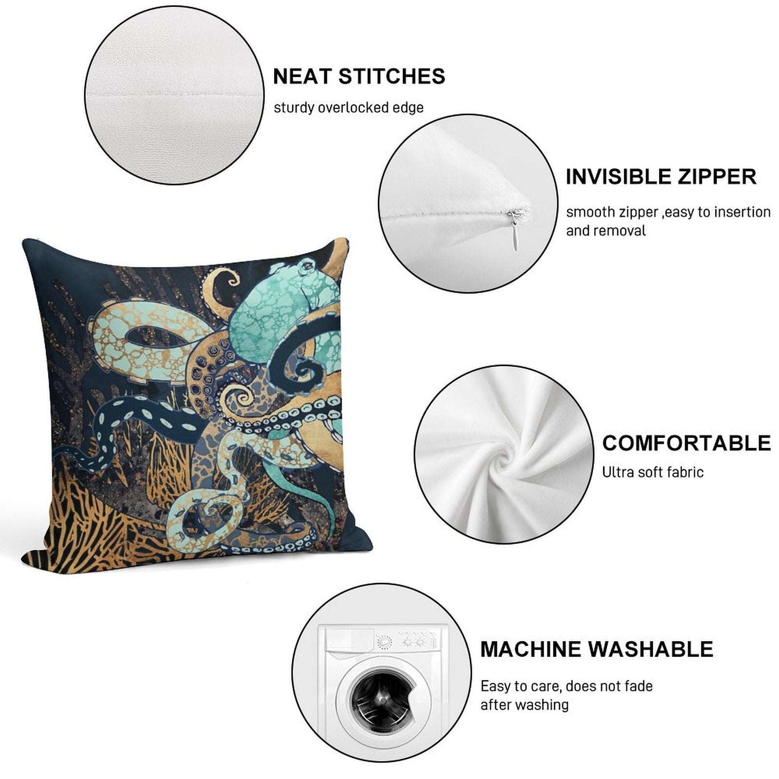Metallic Octopus II Soft Decorative Cover Throw Pillow