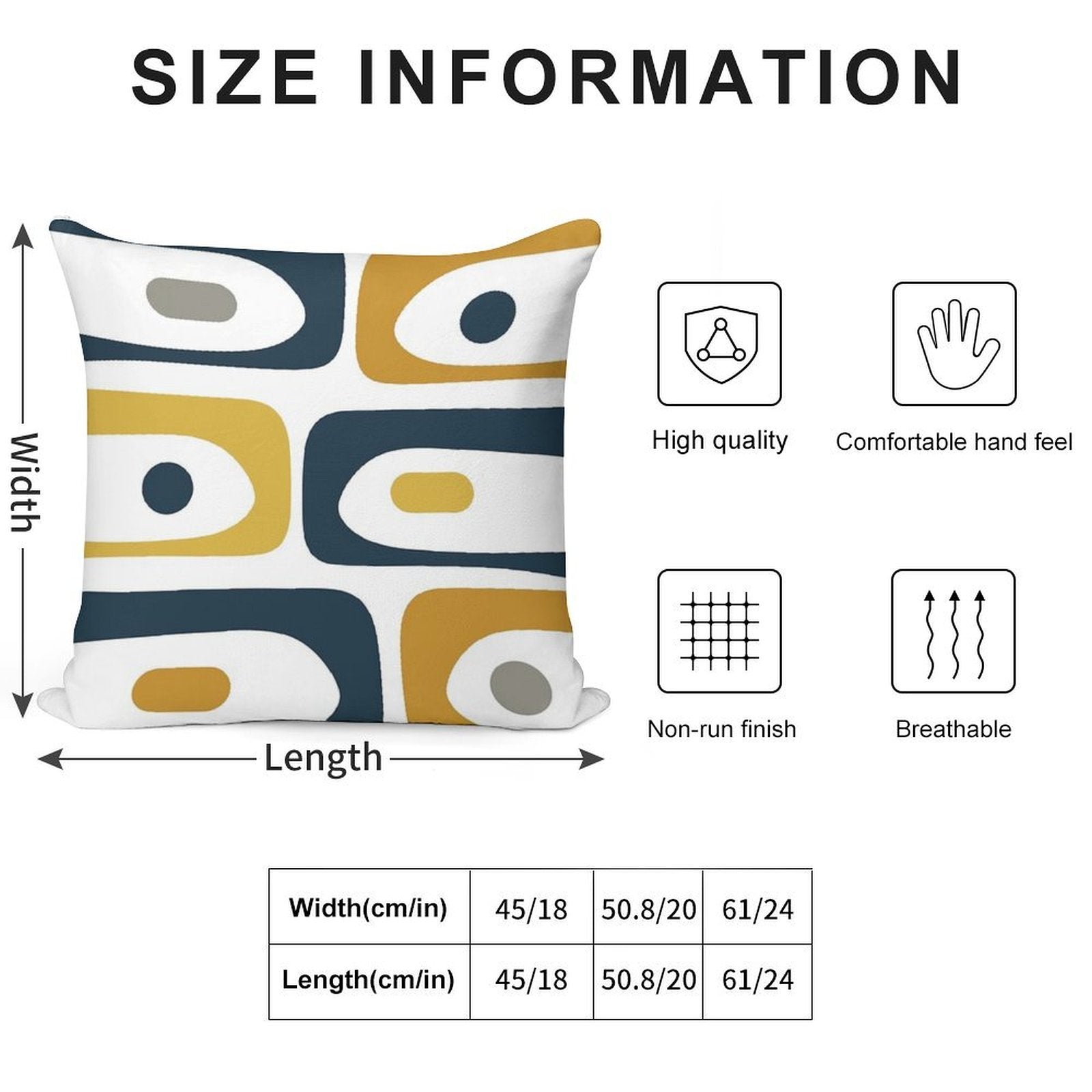Mid Century Modern Piquet Abstract Minimalist Pattern in Navy Blue, Light And Dark Mustard, Grey, And White Soft Home Decor Throw Pillow