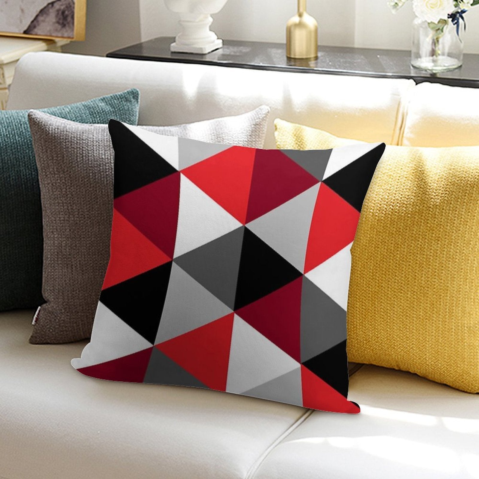 Red, Black, White And Grey Pattern Soft Easy Maintenance Throw Pillow