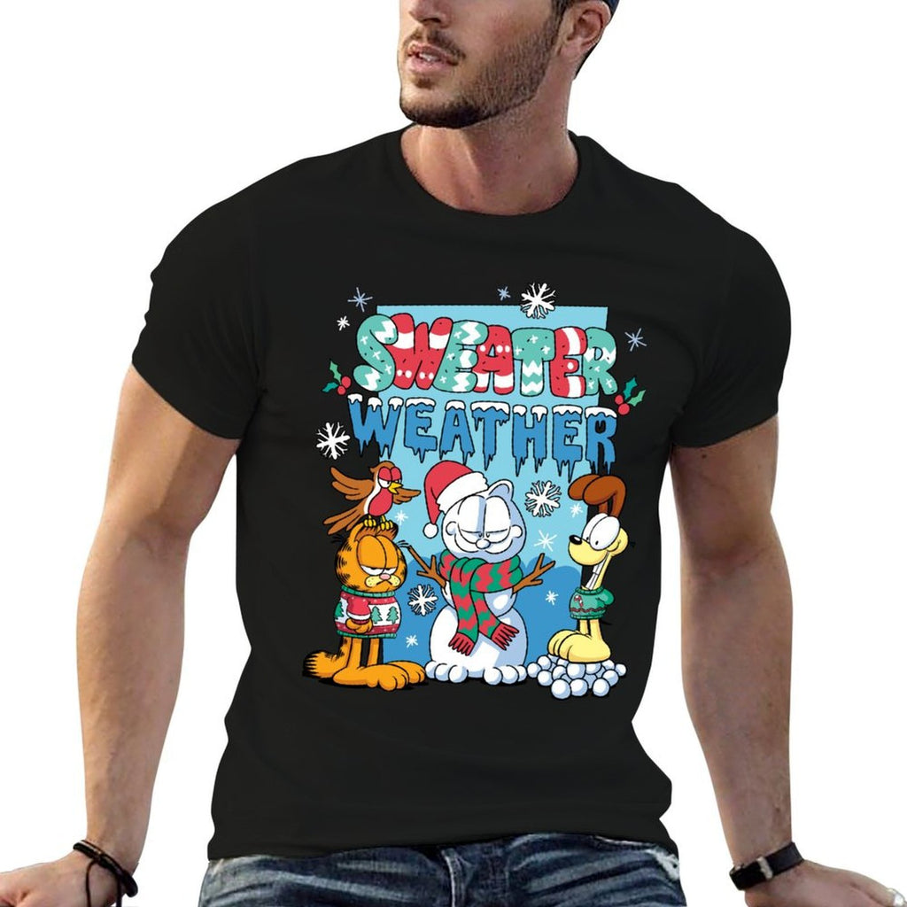 Garfield And Odie Christmas Sweater Weather  Tagless Design T-Shirt
