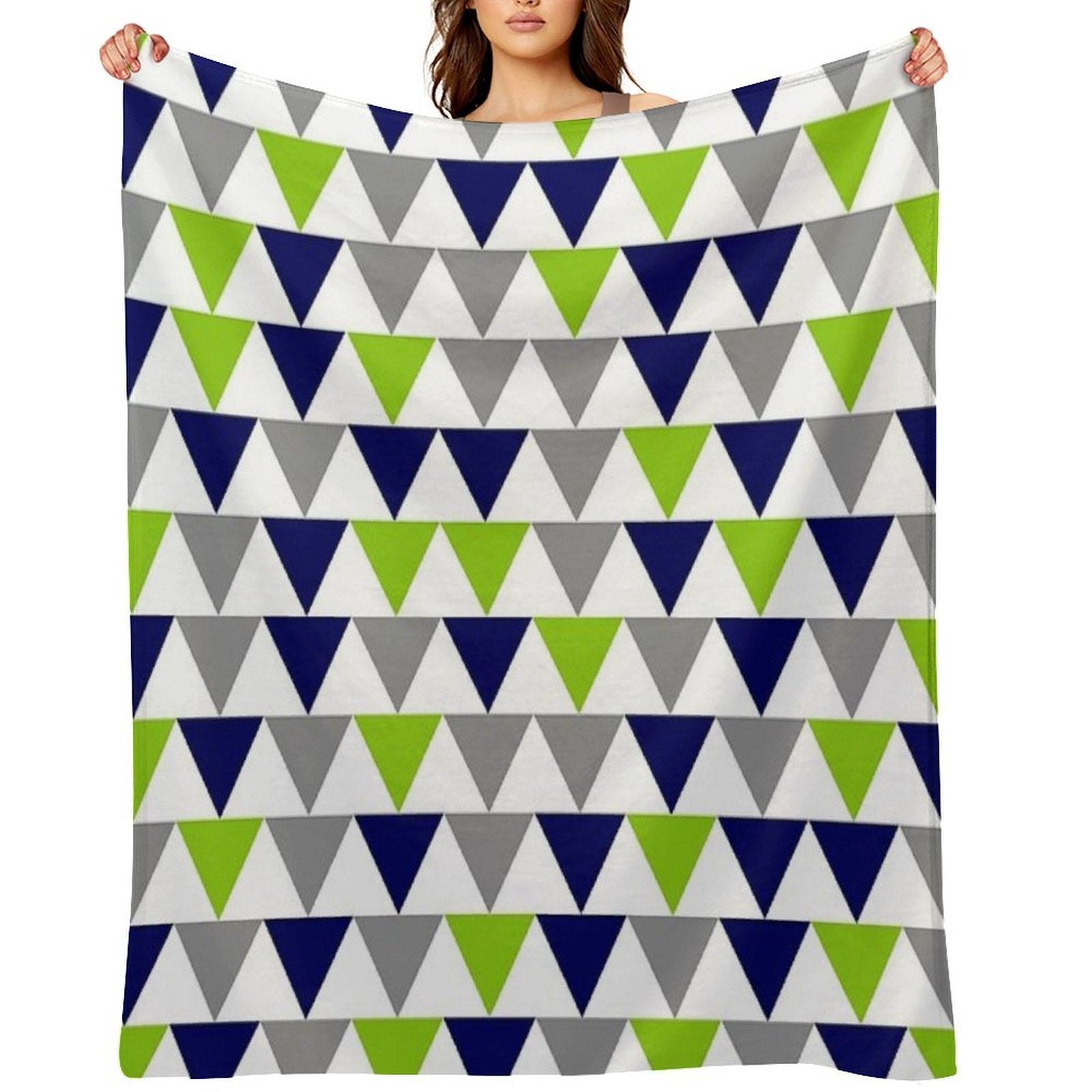 Arrows Lime Green,  Bright Navy Blue, Grey, And White Geometric Pattern Durable Throw Blanket