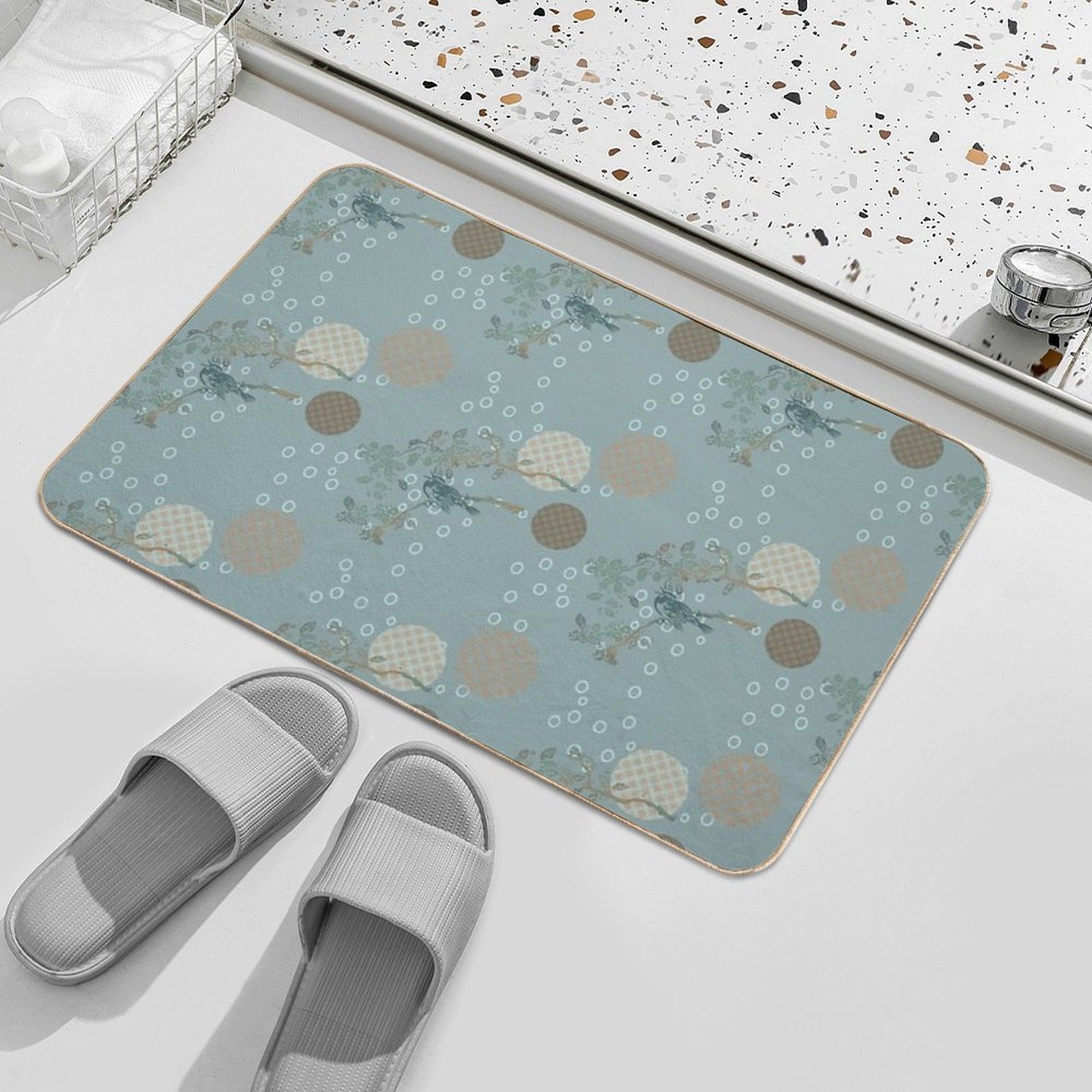 Japanese Bird Pattern  Non-Slip Bath Mat
