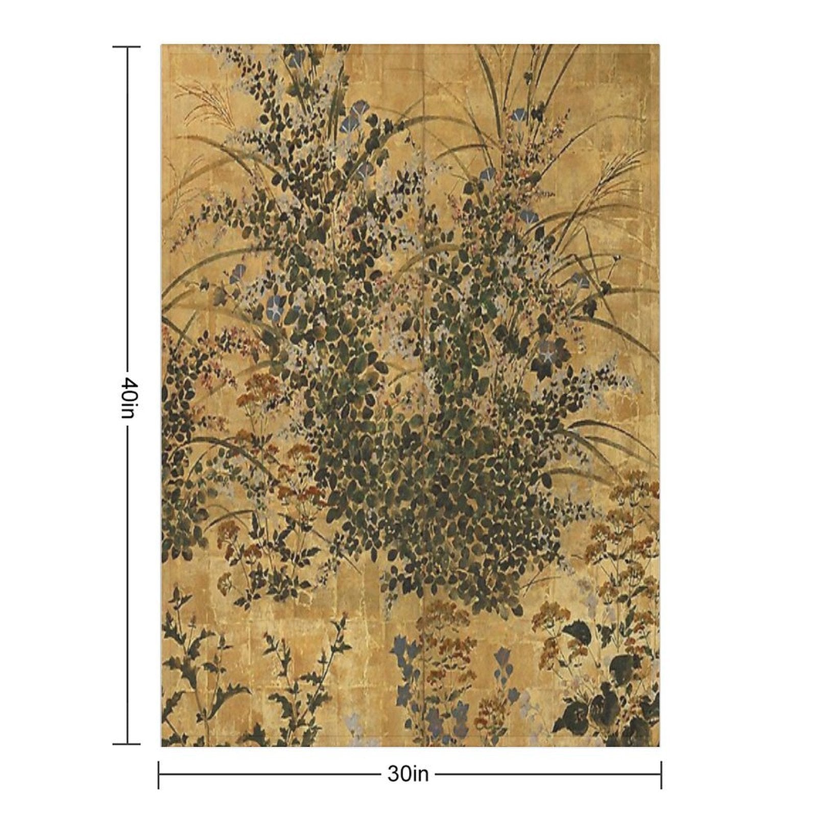 Vintage Japanese Floral Gold Leaf Screen With Morning Glory Multi-functional Throw Blanket