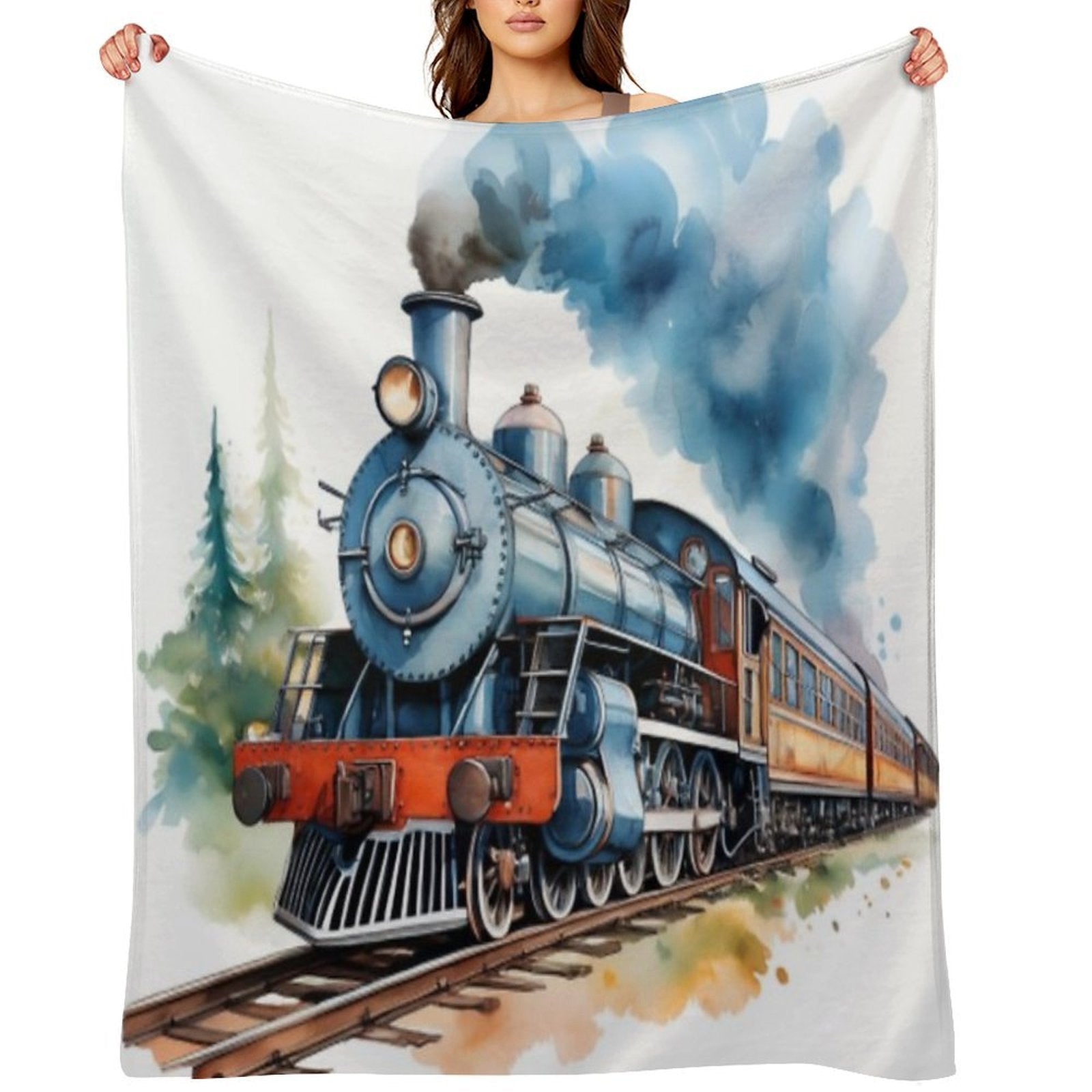 Classic Watercolour Steam Train Illustration Compact Throw Blanket