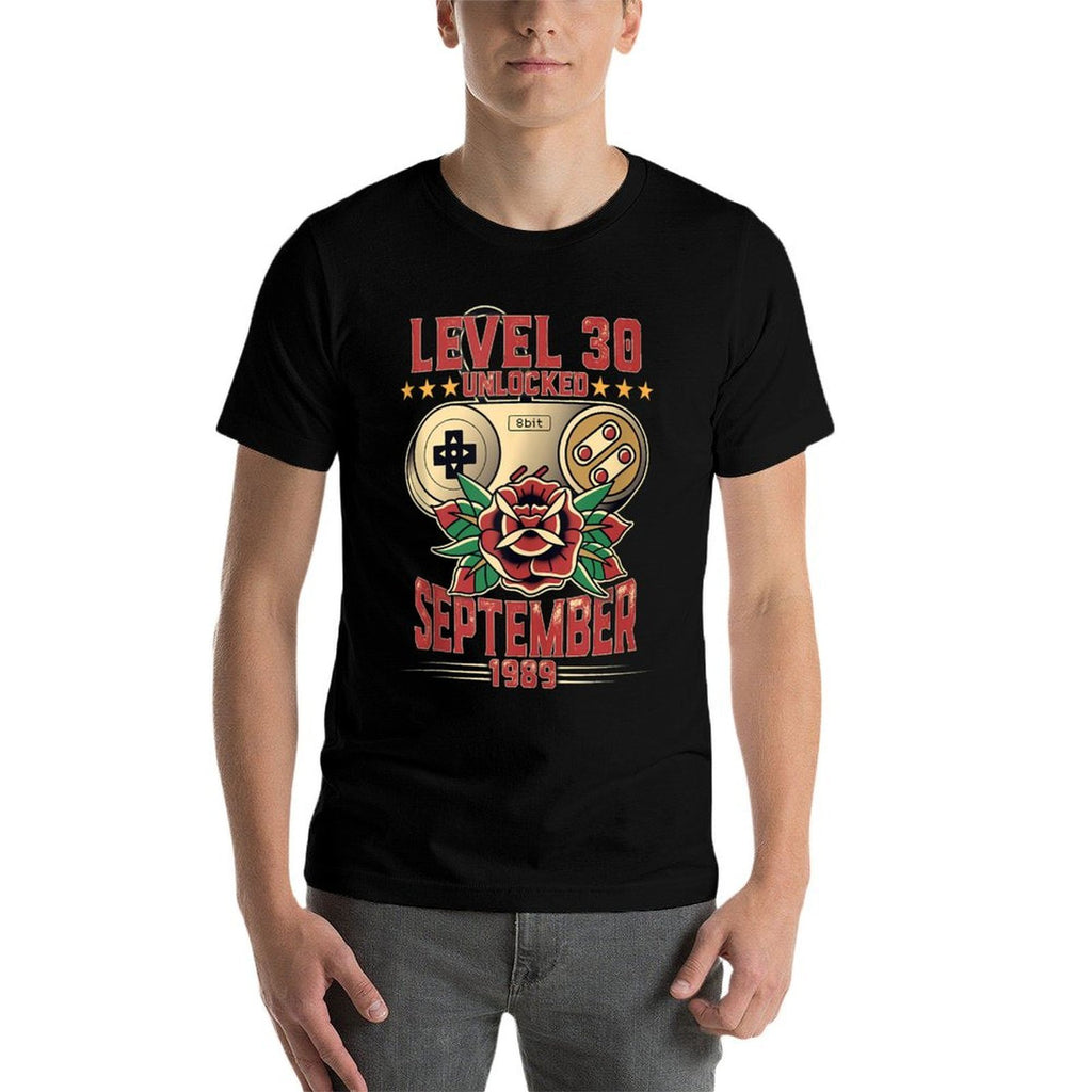 Level 30 30th Birthday T-shirt Gift Gamer September 1989  Ribbed Collar T-Shirt