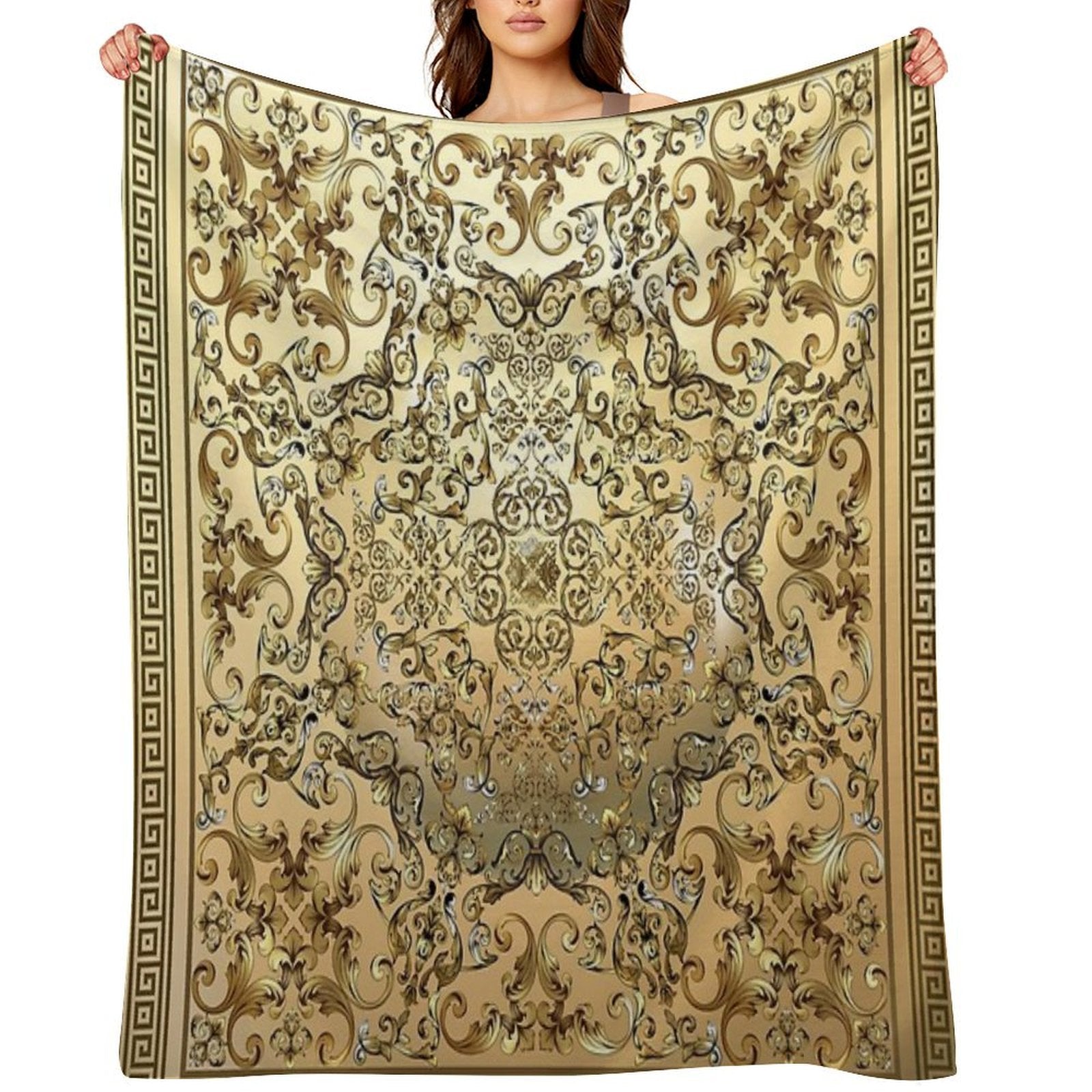 Baroque Orange Brown Greek Key Meander Durable Throw Blanket