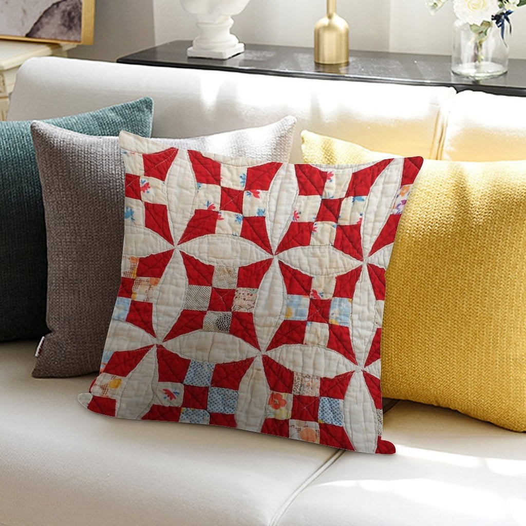 Vintage Patchwork Quilt in Red And White Soft Anti-Pilling Throw Pillow
