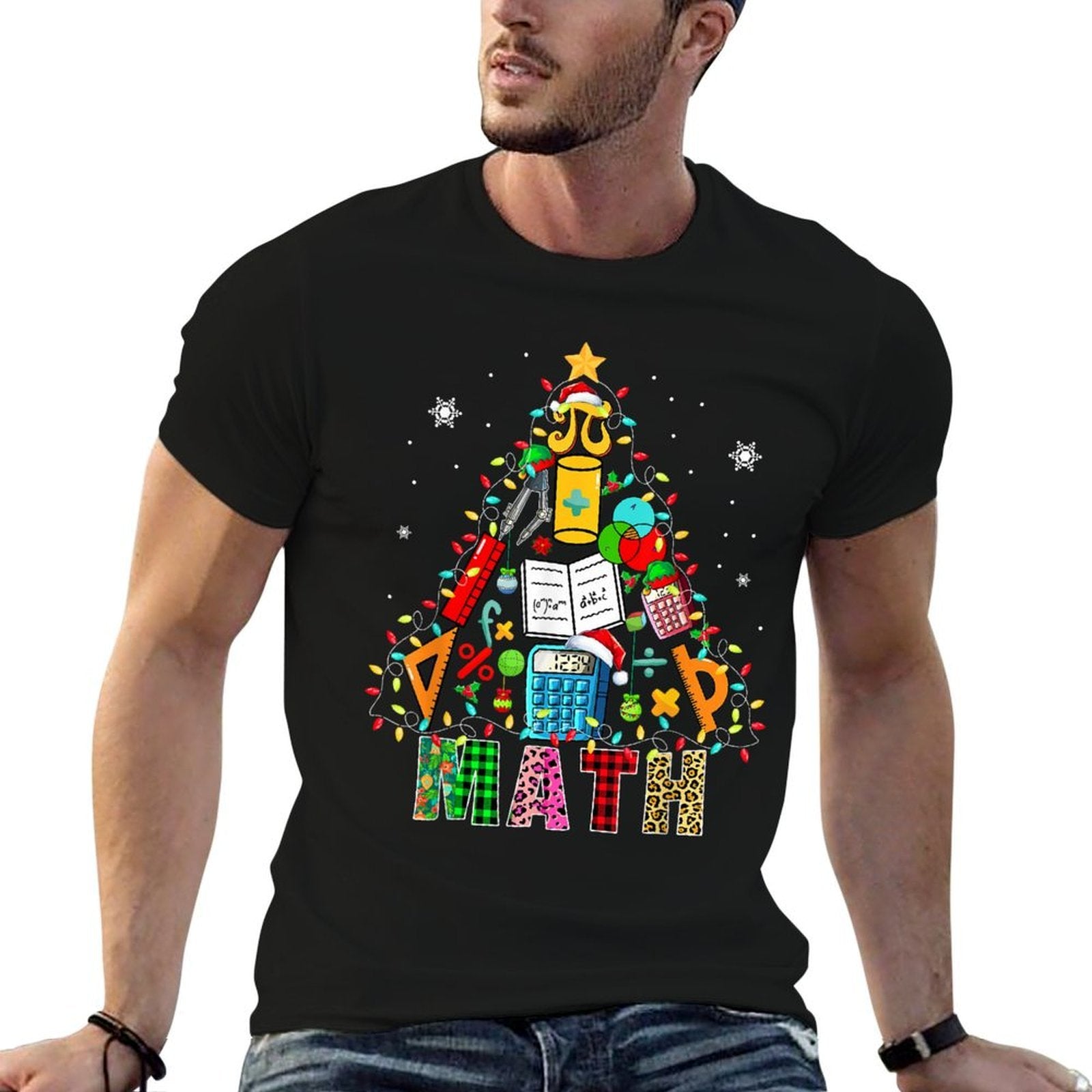 Math Santa Elf Teaching Tools As Christmas Tree Colourful  Fade-proof Color T-Shirt