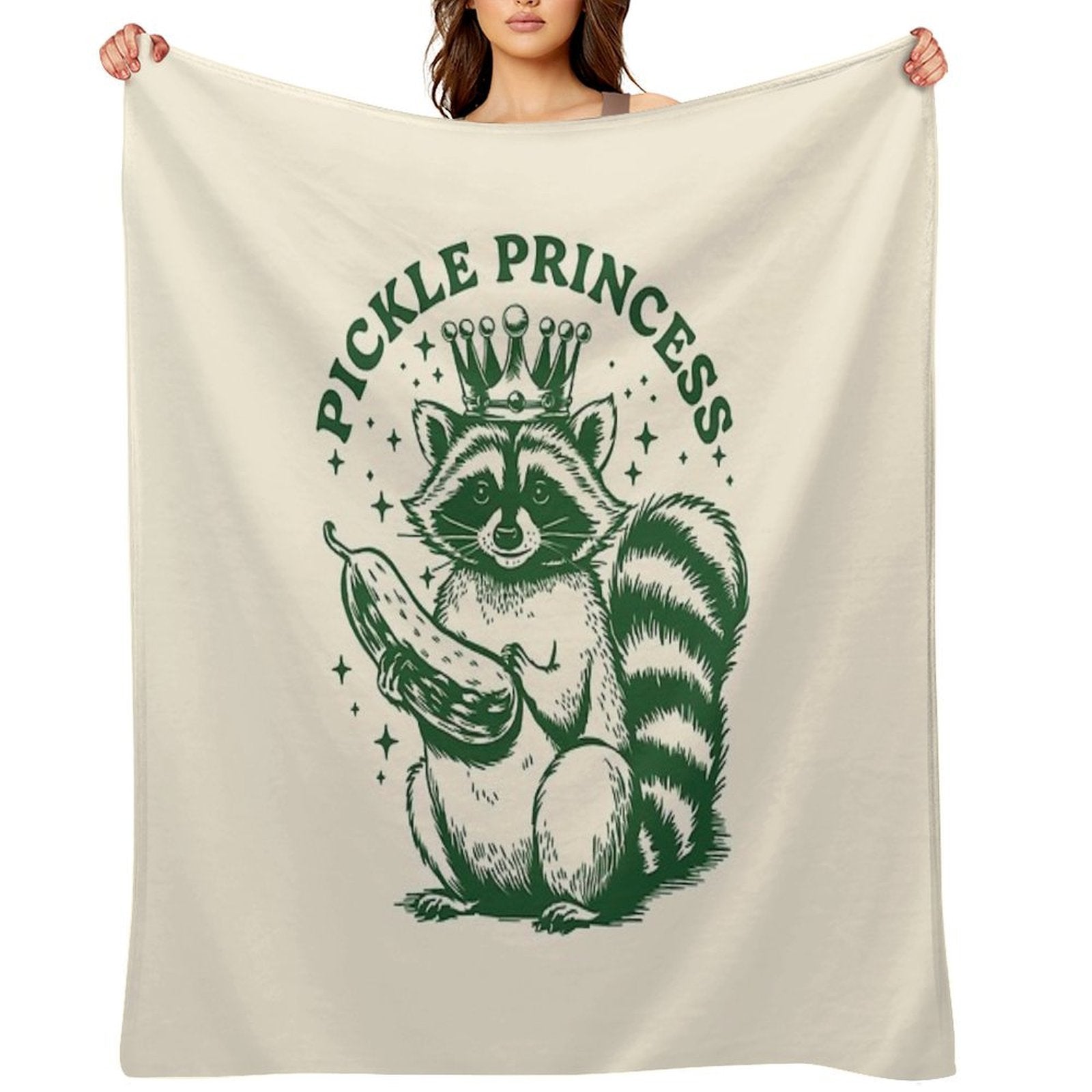 Pickle Princess Funny Pickles Lover Raccoon Foodie Eco-conscious Throw Blanket