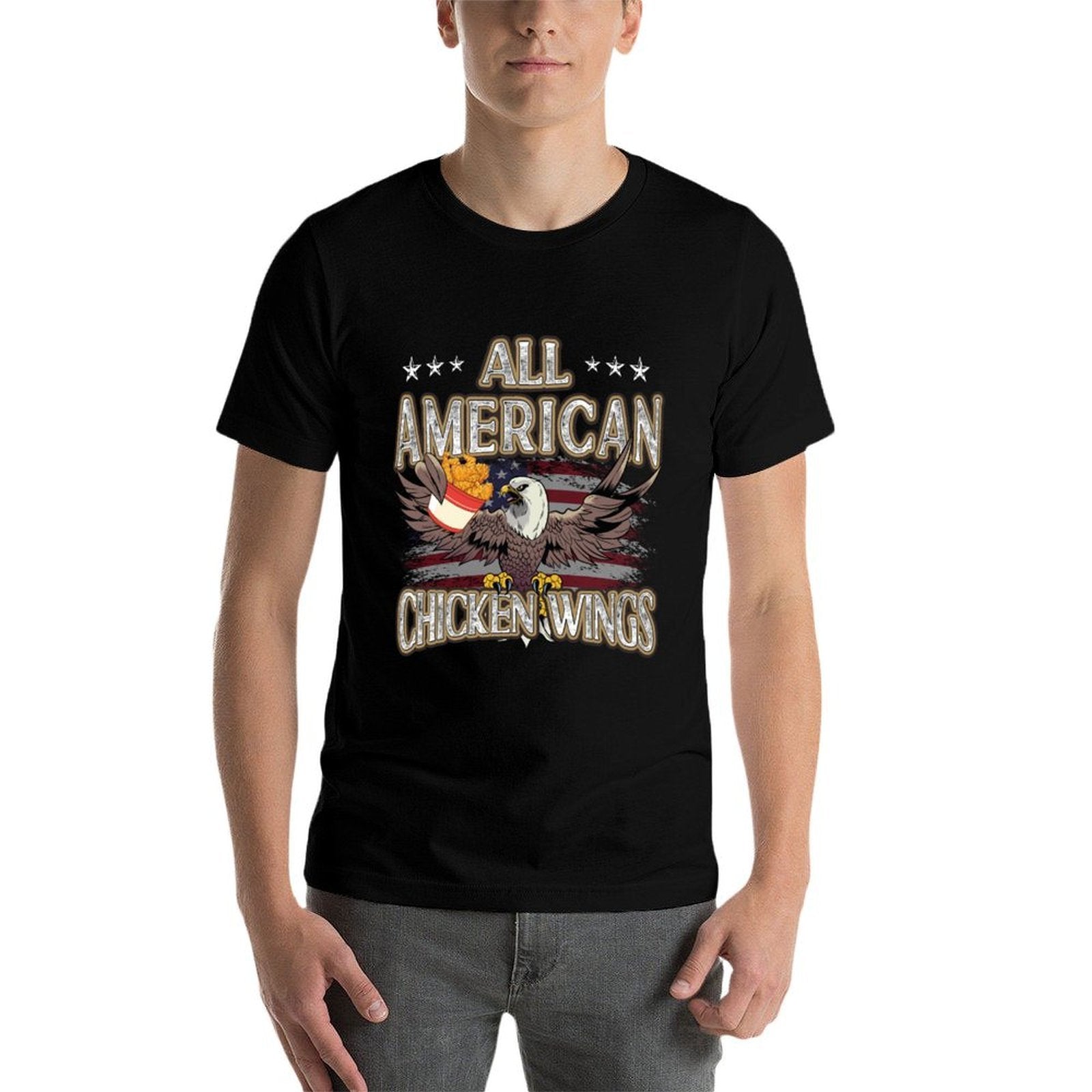 All Patriotic Chicken Wings American USA 4th of July  Rolled Sleeves T-Shirt