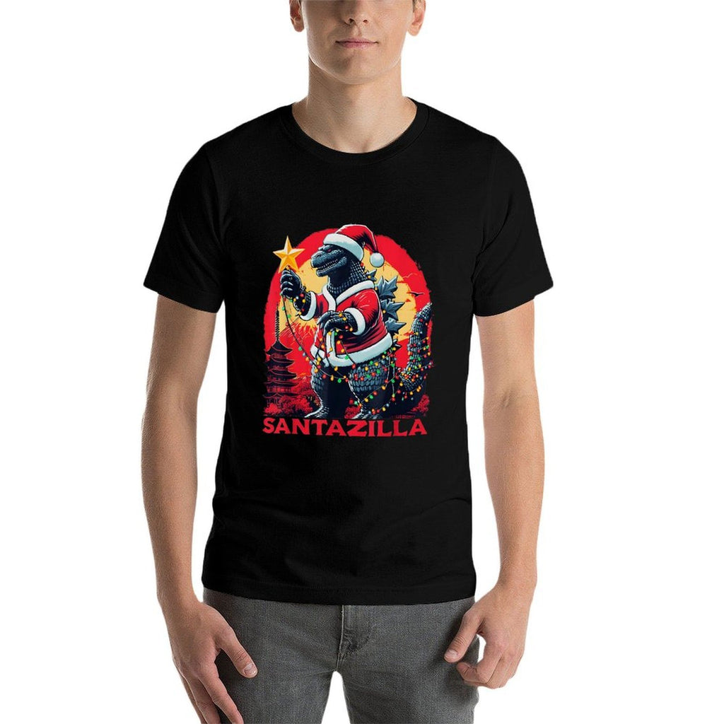Xmas Christmas Santazilla Funny Holiday Monster Dinosaur  Moisture-wicking T-Shirt