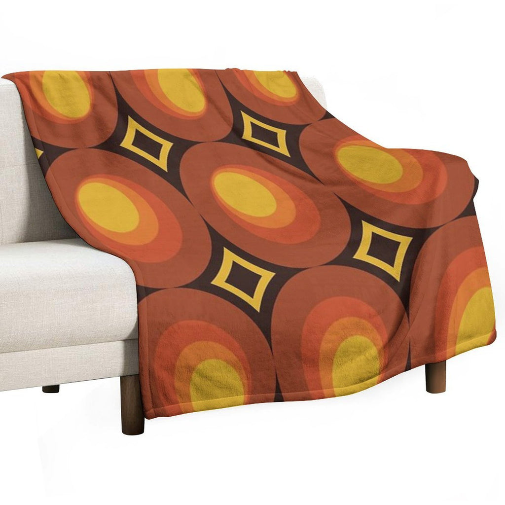 1970s Orange Mid-Century Modern Circle 2 Easy Care Throw Blanket